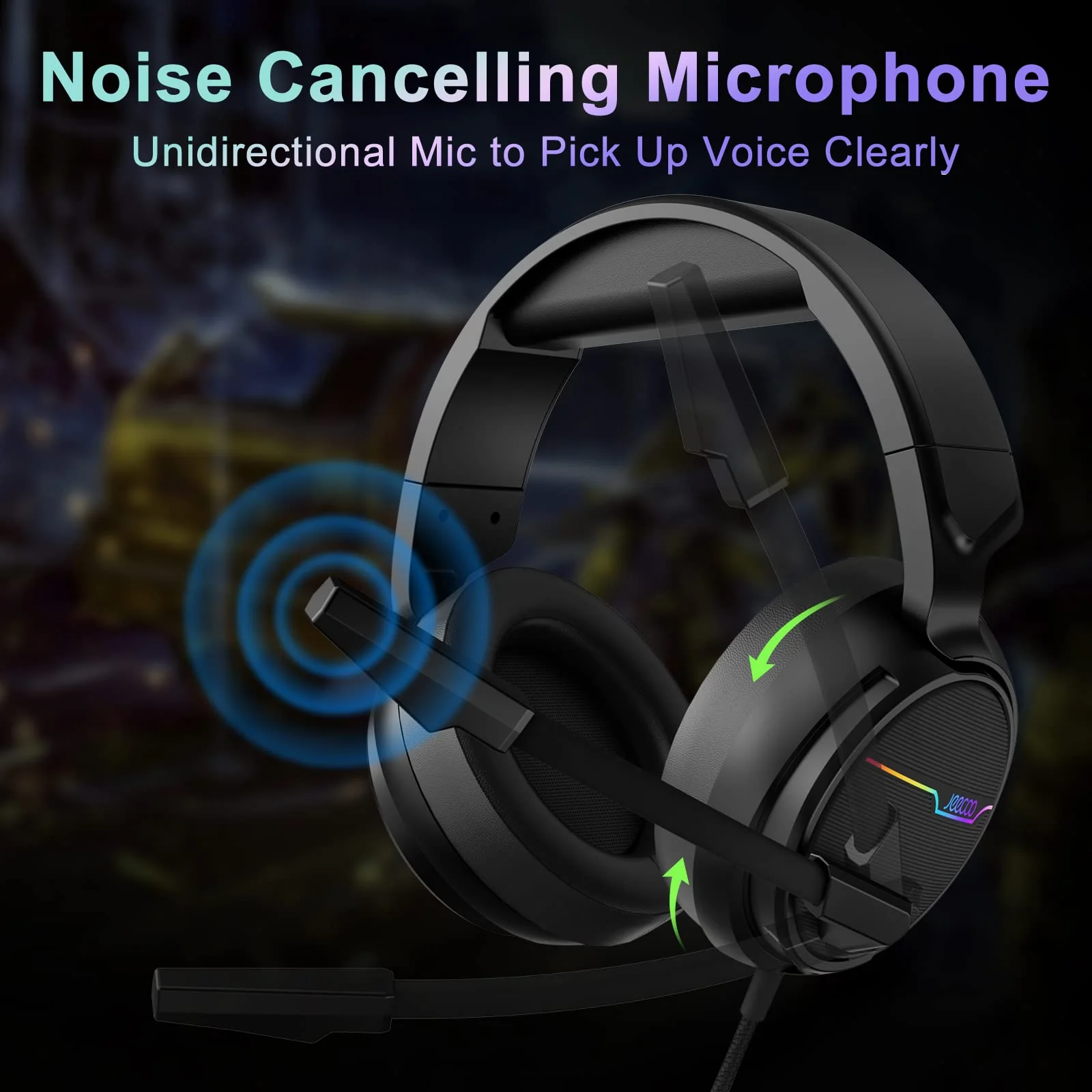 Jeecoo V20U USB Pro Gaming Headset for PC - 7.1 Surround Sound Headphones with Noise Cancelling Microphone- Memory Foam Ear Pads RGB Lights for Laptops - Image 4