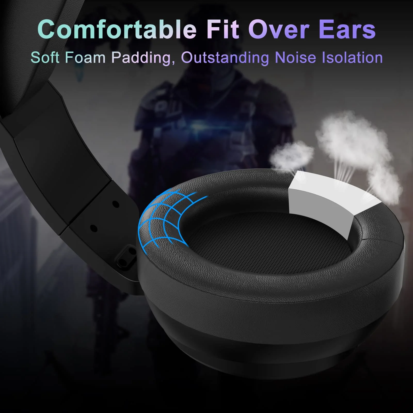 Jeecoo V20U USB Pro Gaming Headset for PC - 7.1 Surround Sound Headphones with Noise Cancelling Microphone- Memory Foam Ear Pads RGB Lights for Laptops - Image 5