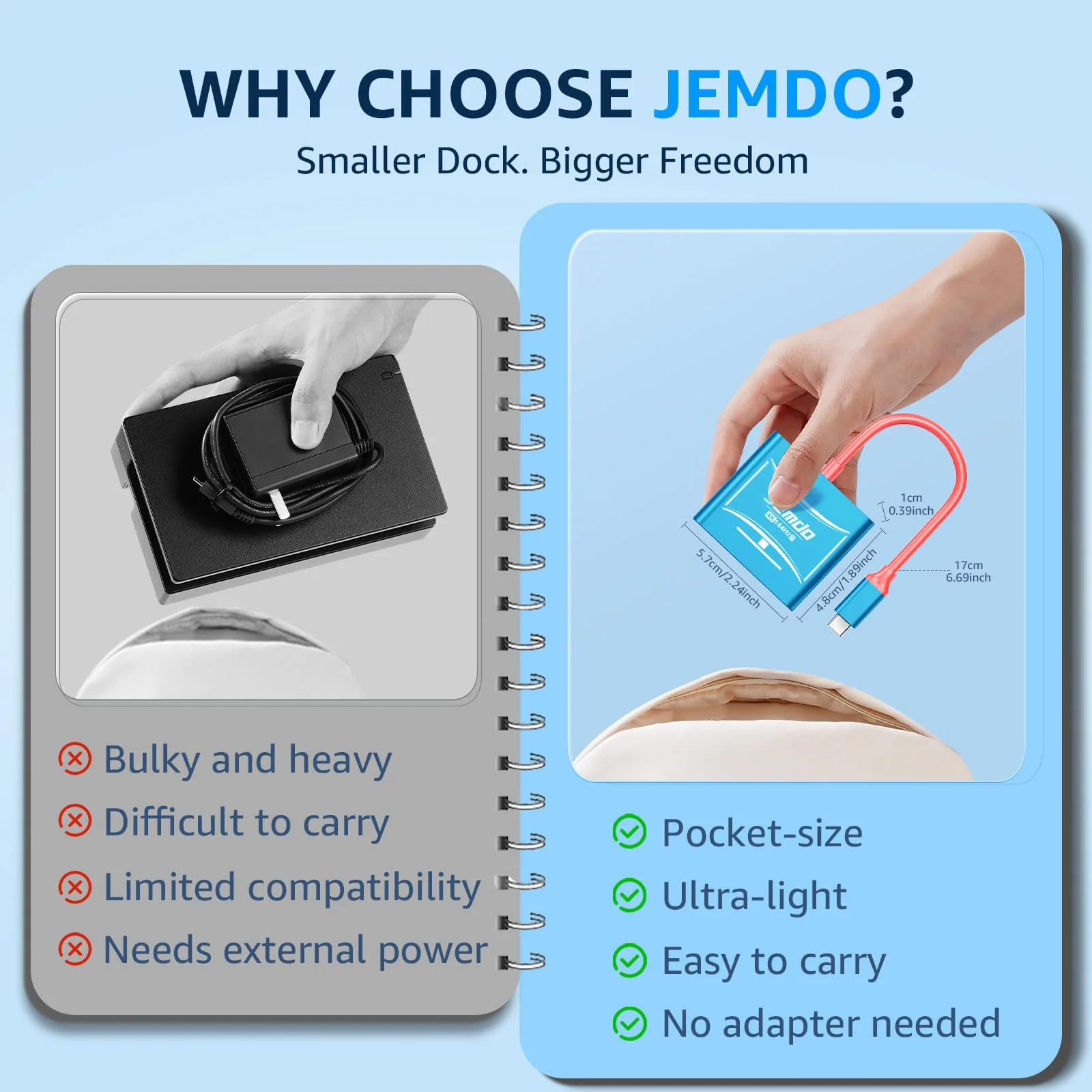 JEMDO Switch 2 HDMI Adapter Dock Station(3 Ports),4K@144Hz HDMI 2.1&48 Gbps,PD 100W & USB 3.2,Portable USB C to HDMI Travel Dock for TV Compatible with Nintendo Switch 2(Only Below V21.0.0)/OLED/2017 Blue 144 - Image 5