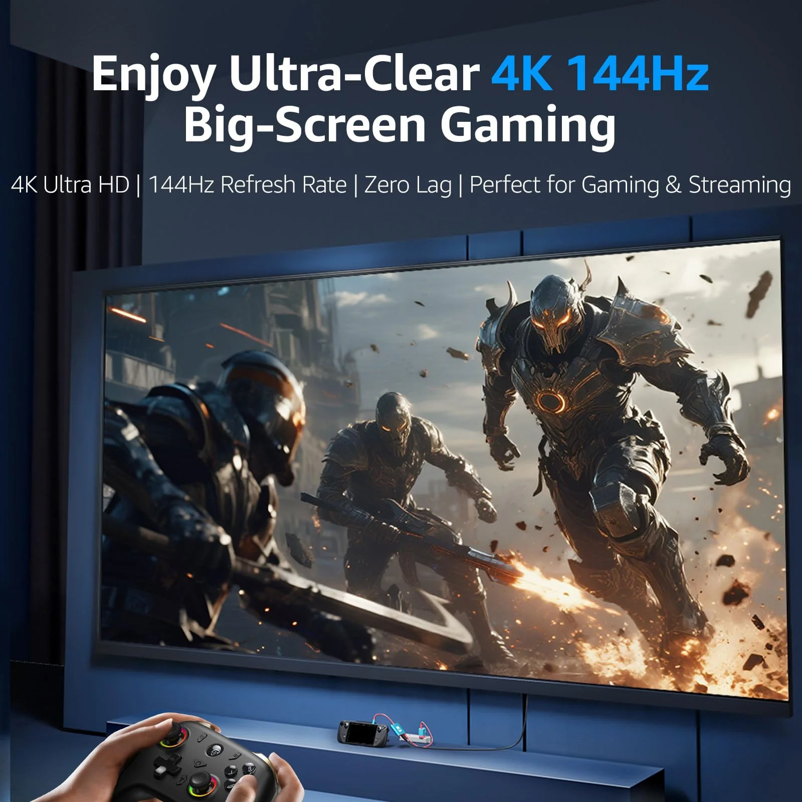 JEMDO Switch 2 HDMI Adapter Dock Station(3 Ports),4K@144Hz HDMI 2.1&48 Gbps,PD 100W & USB 3.2,Portable USB C to HDMI Travel Dock for TV Compatible with Nintendo Switch 2(Only Below V21.0.0)/OLED/2017 Blue 144 - Image 9