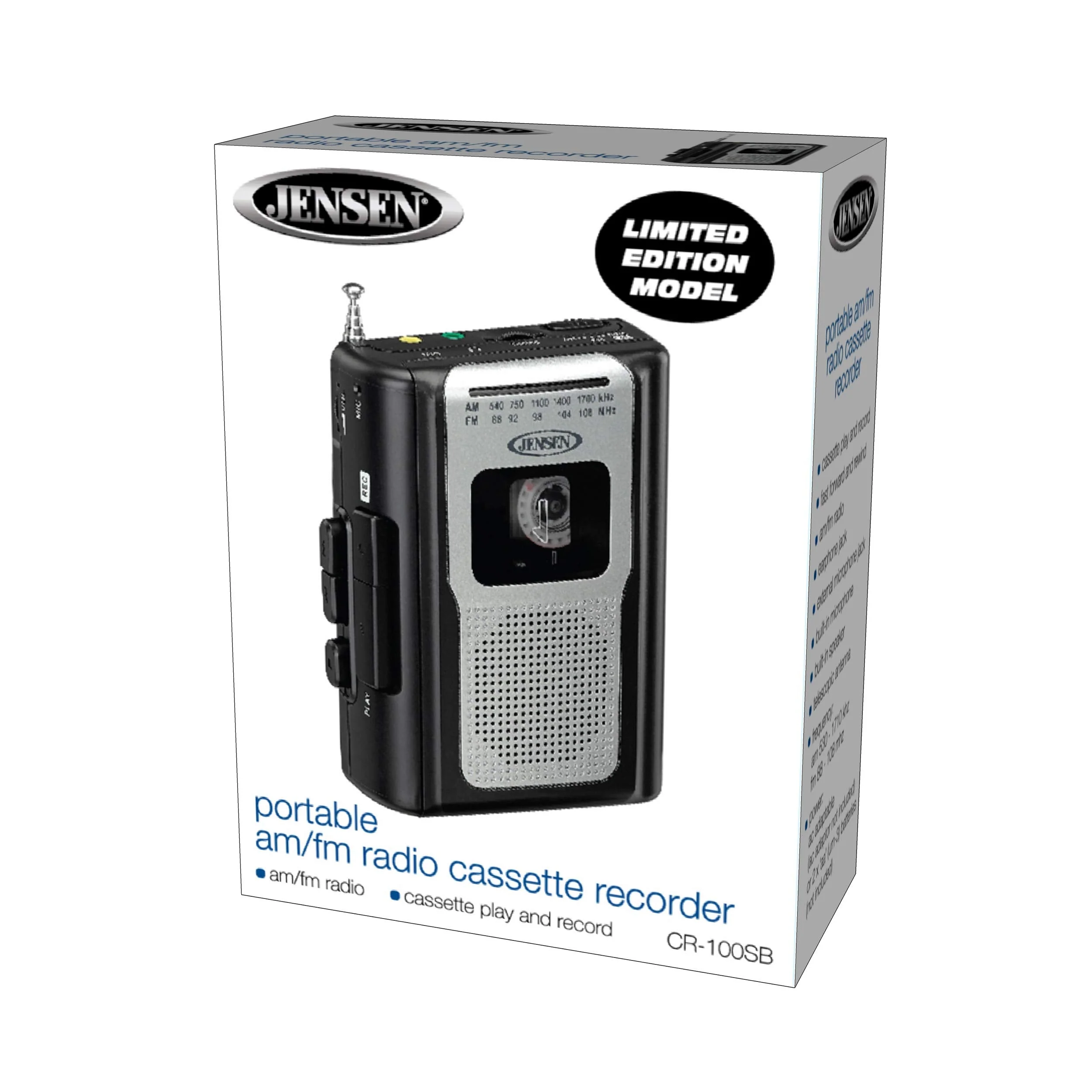 Jensen CR-100 Retro Portable AM/FM Radio Personal Cassette Player Compact Lightweight Design Stereo AM/FM Radio Cassette Player/Recorder & Built in Speaker (Black Series) Black - Image 7