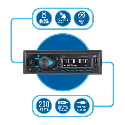 JENSEN MPR210 7 Character LCD Single DIN Car Stereo Receiver | Push to Talk Assistant | Bluetooth Hands Free Calling & Music Streaming | AM/FM Radio | USB Playback & Charging | Not a CD player Single DIN BT Car Stereo - Image 3