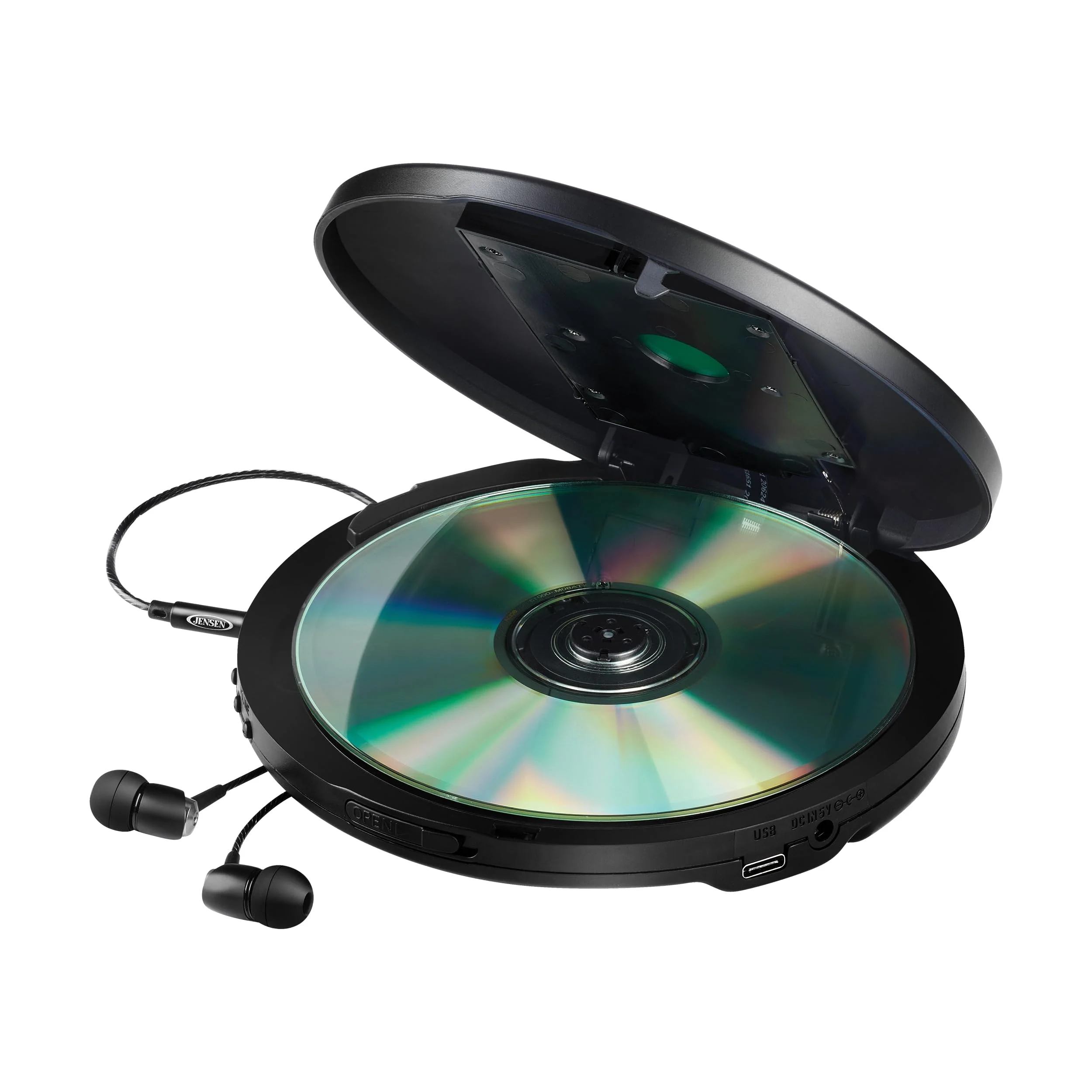 Jensen Portable CD Player Bluetooth 5.0 for Car with FM Transmitter, MP3 CD Playback, 60 Sec- Anti-Skip, Bass Boost, Rechargeable CD Player, Stereo Sport Earbuds (Matte Black) - Image 3