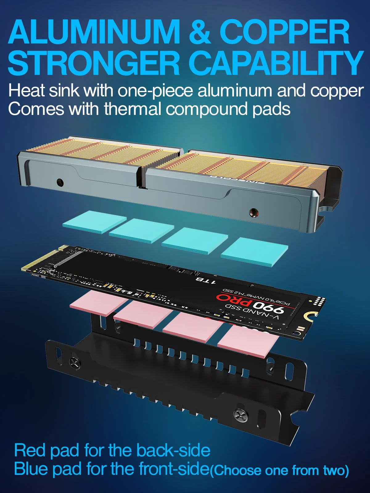 JEYI Copper M.2 HeatSink, Passive Nvme SSD Heatsinks with Copper Fins - Finscold Q80 - Image 2