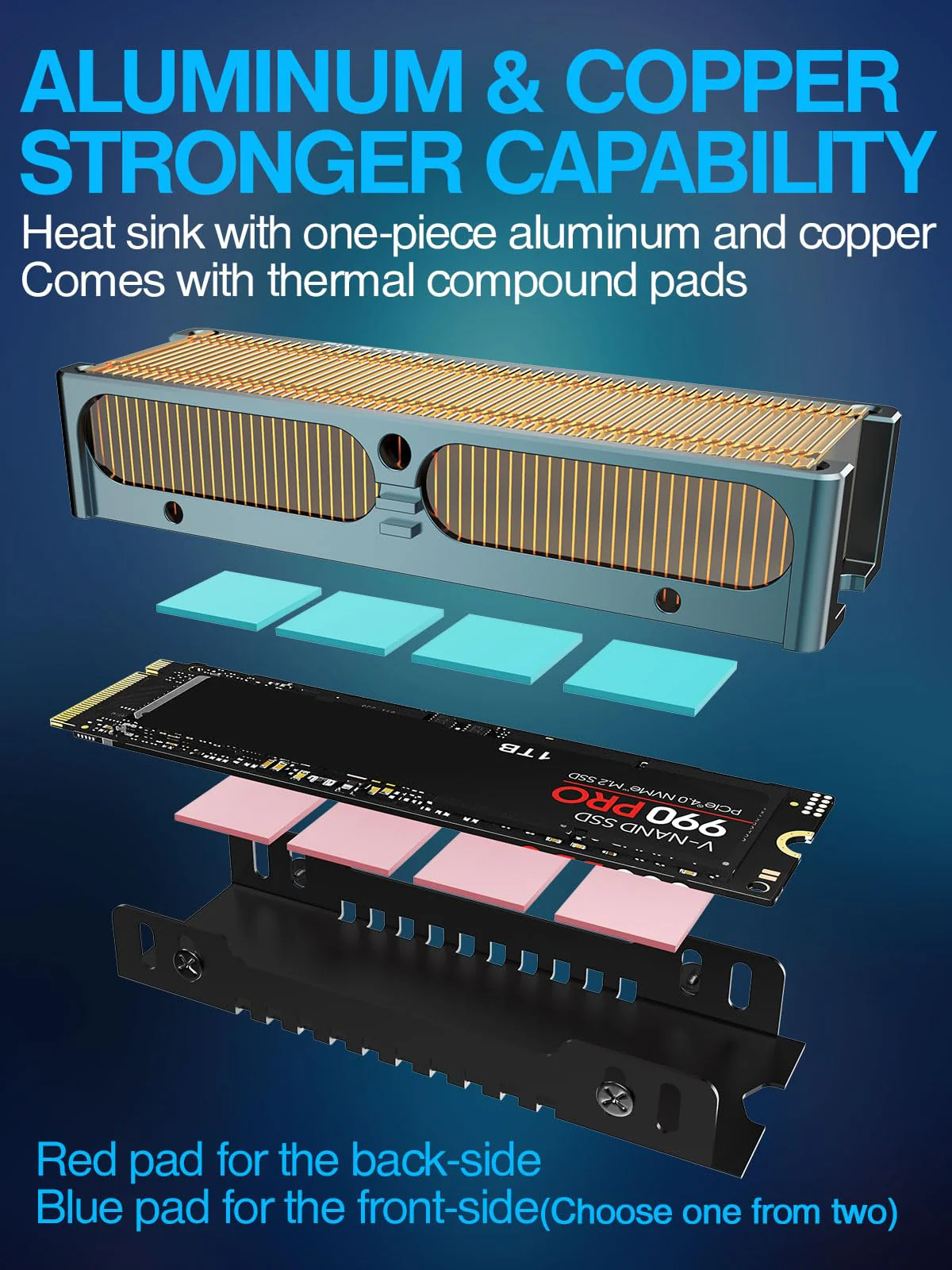 JEYI Q150 M.2 HeatSink, Cooper Fins with Aluminum Frame Passive Heat Sinks - Finscold Q150-1.7mm / 0.68" - Image 2