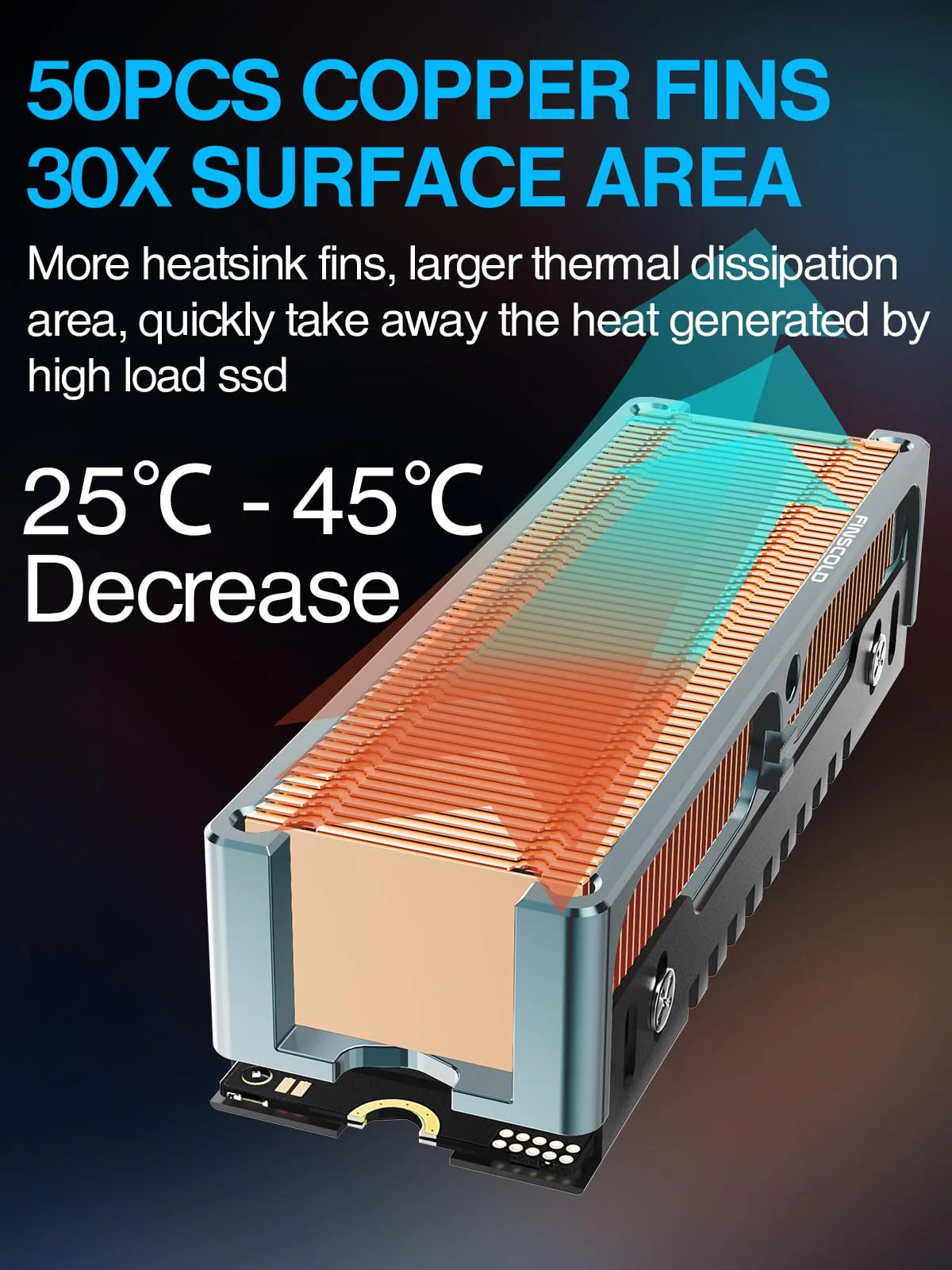 JEYI Q150 M.2 HeatSink, Cooper Fins with Aluminum Frame Passive Heat Sinks - Finscold Q150-1.7mm / 0.68" - Image 4
