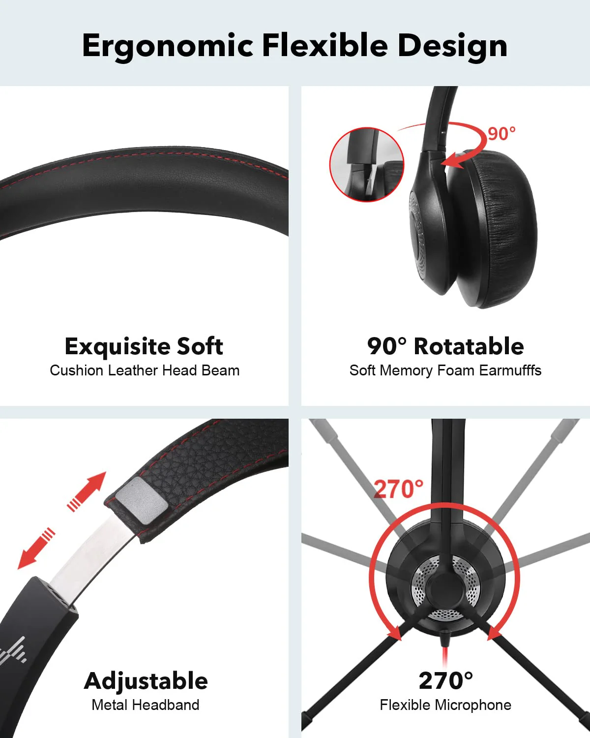 JIAMQISHI USB Headset with Microphone for PC, On-Ear Computer Laptop Headphones with Noise Cancelling Microphone in-line Control for Home Office Online Class Skype Zoom (USB+3.5mm, Black) USB+3.5mm - Image 2