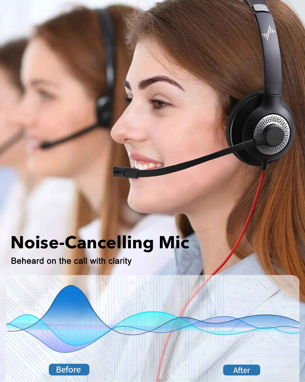 JIAMQISHI USB Headset with Microphone for PC, On-Ear Computer Laptop Headphones with Noise Cancelling Microphone in-line Control for Home Office Online Class Skype Zoom (USB+3.5mm, Black) USB+3.5mm - Image 3