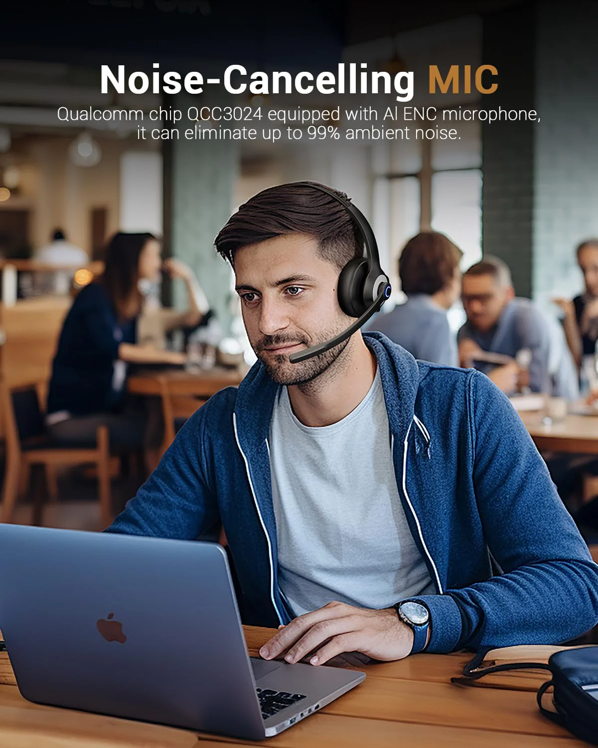JIAMQISHI Wireless Headset with Microphone - Bluetooth V5.2 Headphones with USB Dongle & Mic Mute for PC/Computer/Laptop/Call Center/Zoom/Online Class/Trucker - Bluetooth Headset, Black, EH06U No Charging base - Image 3