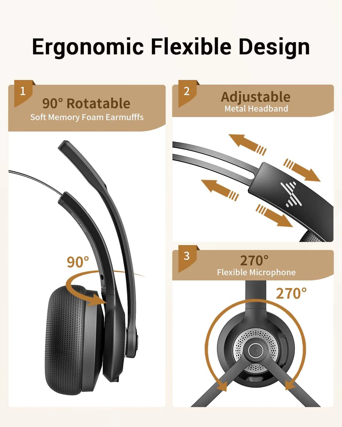 JIAMQISHI Wireless Headset with Microphone - Bluetooth V5.2 Headphones with USB Dongle & Mic Mute for PC/Computer/Laptop/Call Center/Zoom/Online Class/Trucker - Bluetooth Headset, Black, EH06U No Charging base - Image 6