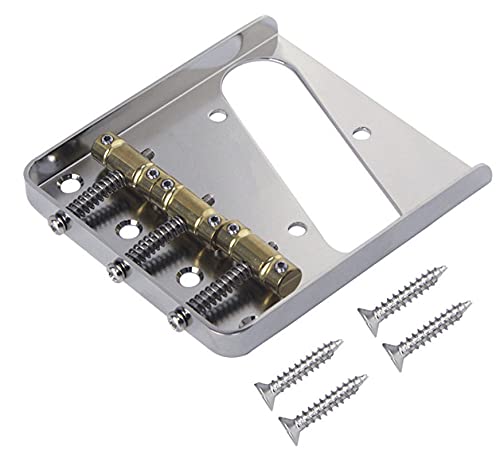 Jiayouy Chrome Bridge Assembly with 3 Brass Saddles Set for Fender Telecaster Tele Vintage Electric Guitar Replacement Part - Image 3