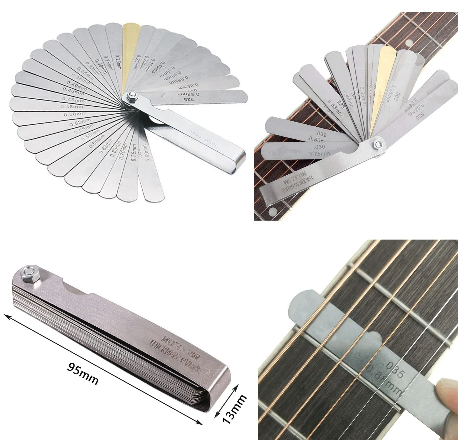 jiayouy Set of 14 Pieces Luthier Tools Set Guitar Neck Notched Straight Edge 9pcs Guitar Radius Gauge String Action Gauge Ruler Fret Rocker Fret Leveling Beam for Guitar and Bass Setup Tool - Image 8