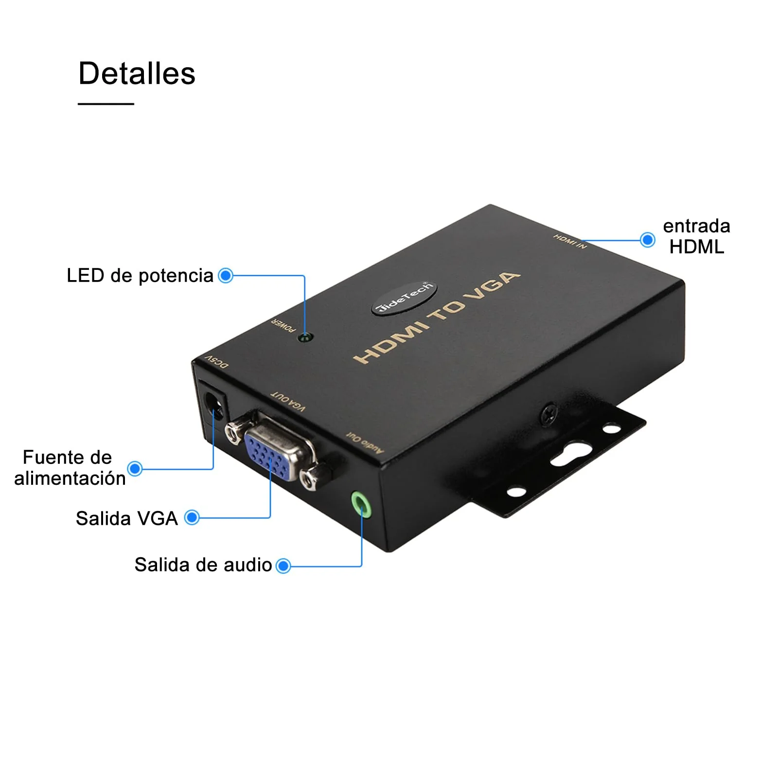 JideTech HDMI to VGA Converter with 3.5mm Audio Supports 1080P for PC Laptop Display Computer Mac Projector - Image 2