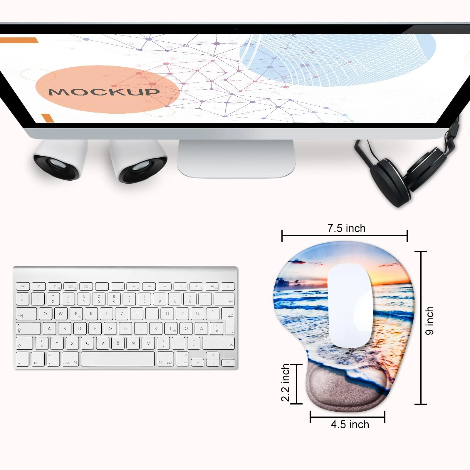JIKIOU Mouse Pad, 2 Pack Ergonomic Mouse Pads with Comfortable Gel Wrist Rest Support and Lycra Cloth, Non-Slip PU Base for Easy Typing Pain Relief Durable and Easy to Clean Small Beach 10Beach - Image 2