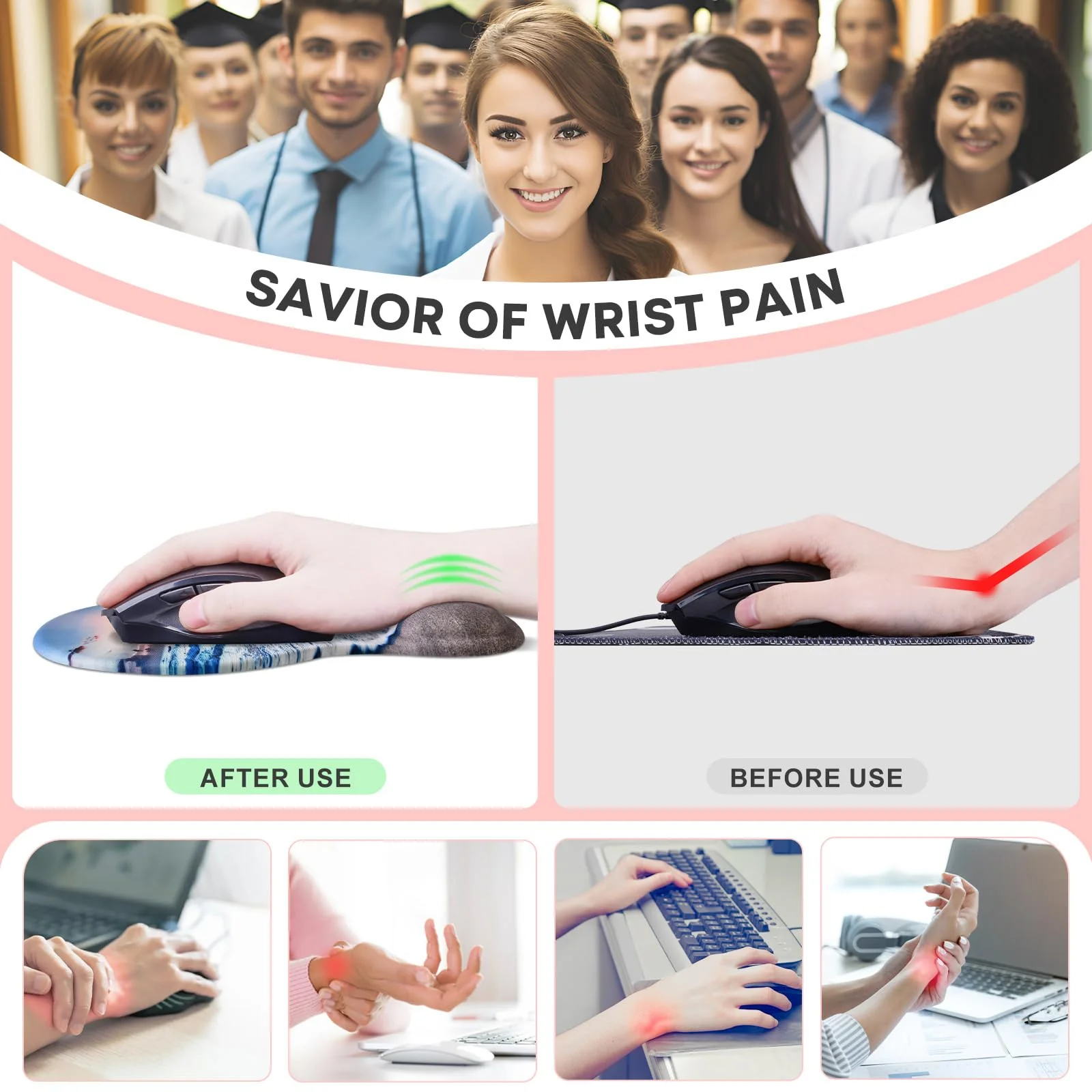 JIKIOU Mouse Pad, 2 Pack Ergonomic Mouse Pads with Comfortable Gel Wrist Rest Support and Lycra Cloth, Non-Slip PU Base for Easy Typing Pain Relief Durable and Easy to Clean Small Beach 10Beach - Image 3
