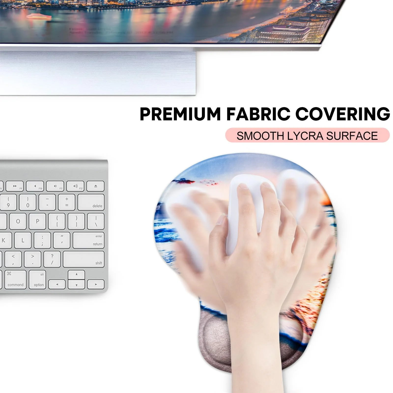 JIKIOU Mouse Pad, 2 Pack Ergonomic Mouse Pads with Comfortable Gel Wrist Rest Support and Lycra Cloth, Non-Slip PU Base for Easy Typing Pain Relief Durable and Easy to Clean Small Beach 10Beach - Image 6