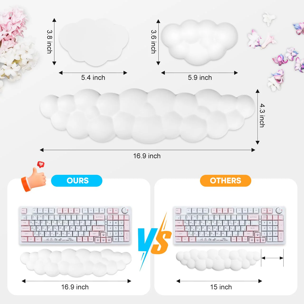 JIKIOU Upgrade Leather Cloud Keyboard Wrist Rest, Cloud Wrist Rest with Non-Slip PU Base, Comfortable Memory Foam Wrist Rest for Computer Laptop Mac Gaming Office and Pain Relief Wish New Year Gift 01white - Image 2
