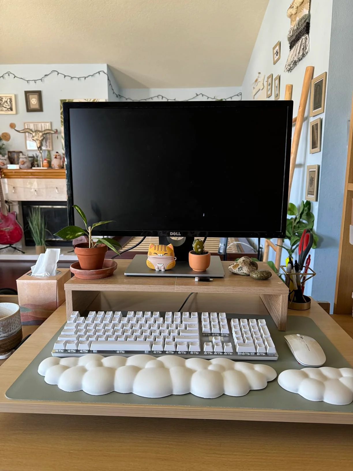 JIKIOU Upgrade Leather Cloud Keyboard Wrist Rest, Cloud Wrist Rest with Non-Slip PU Base, Comfortable Memory Foam Wrist Rest for Computer Laptop Mac Gaming Office and Pain Relief Wish New Year Gift 01white - Image 3