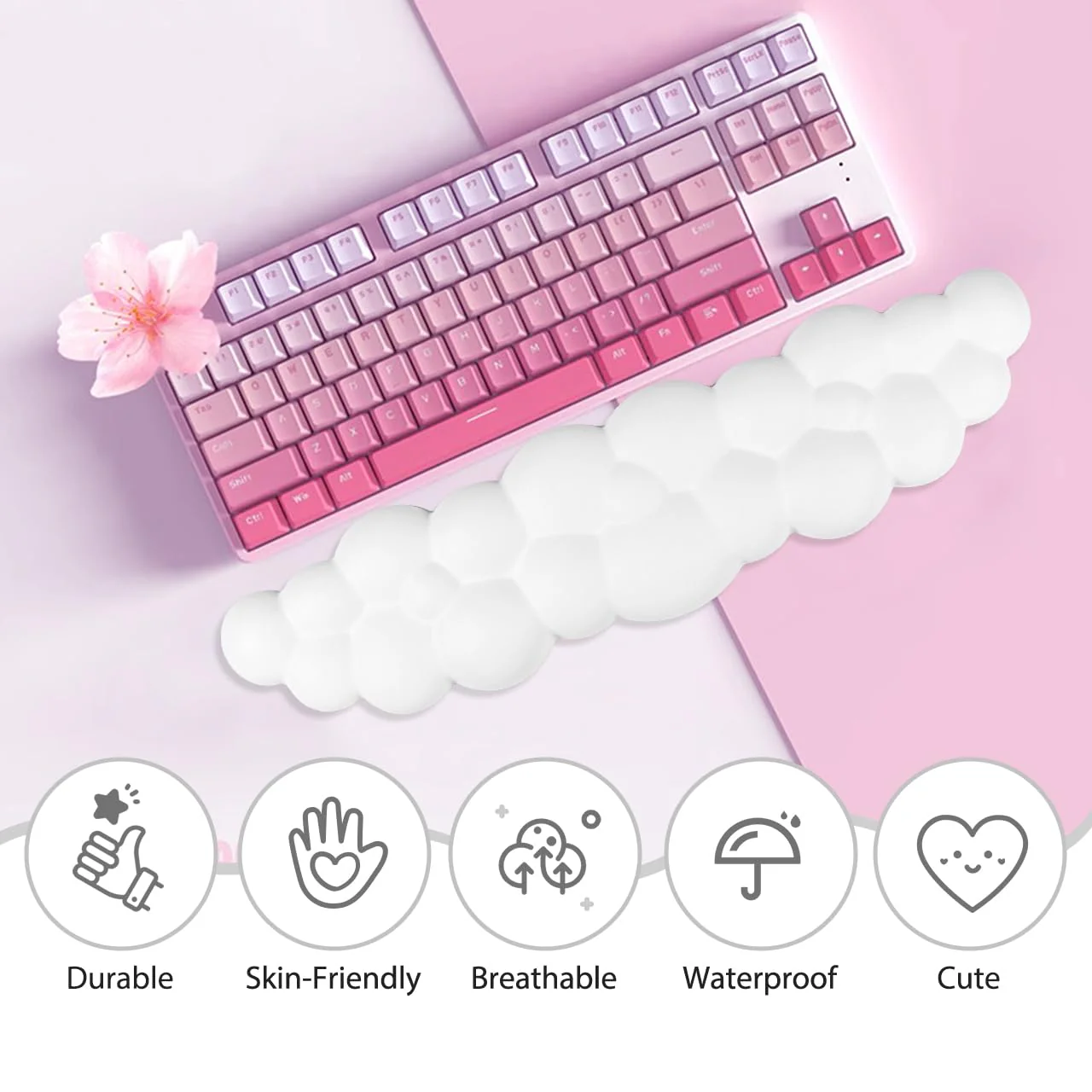 JIKIOU Upgrade Leather Cloud Keyboard Wrist Rest, Cloud Wrist Rest with Non-Slip PU Base, Comfortable Memory Foam Wrist Rest for Computer Laptop Mac Gaming Office and Pain Relief Wish New Year Gift 01white - Image 4
