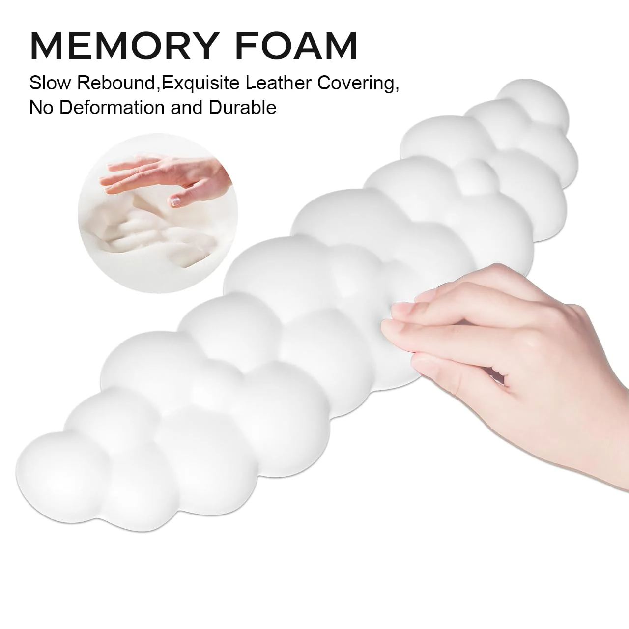 JIKIOU Upgrade Leather Cloud Keyboard Wrist Rest, Cloud Wrist Rest with Non-Slip PU Base, Comfortable Memory Foam Wrist Rest for Computer Laptop Mac Gaming Office and Pain Relief Wish New Year Gift 01white - Image 5