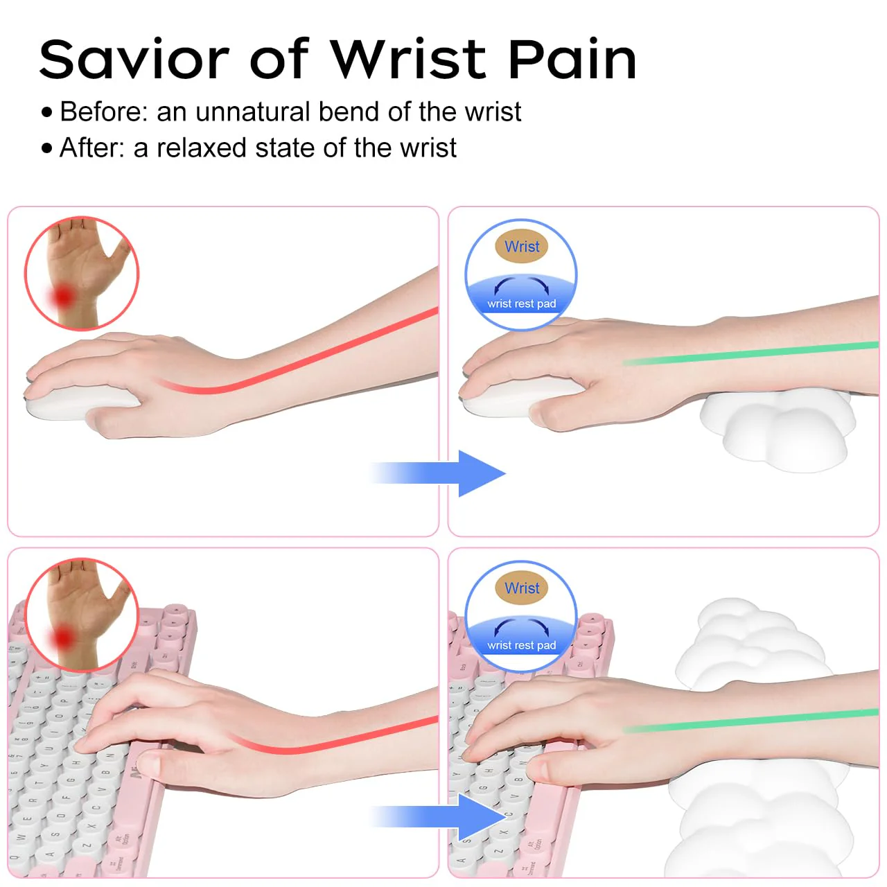 JIKIOU Upgrade Leather Cloud Keyboard Wrist Rest, Cloud Wrist Rest with Non-Slip PU Base, Comfortable Memory Foam Wrist Rest for Computer Laptop Mac Gaming Office and Pain Relief Wish New Year Gift 01white - Image 7