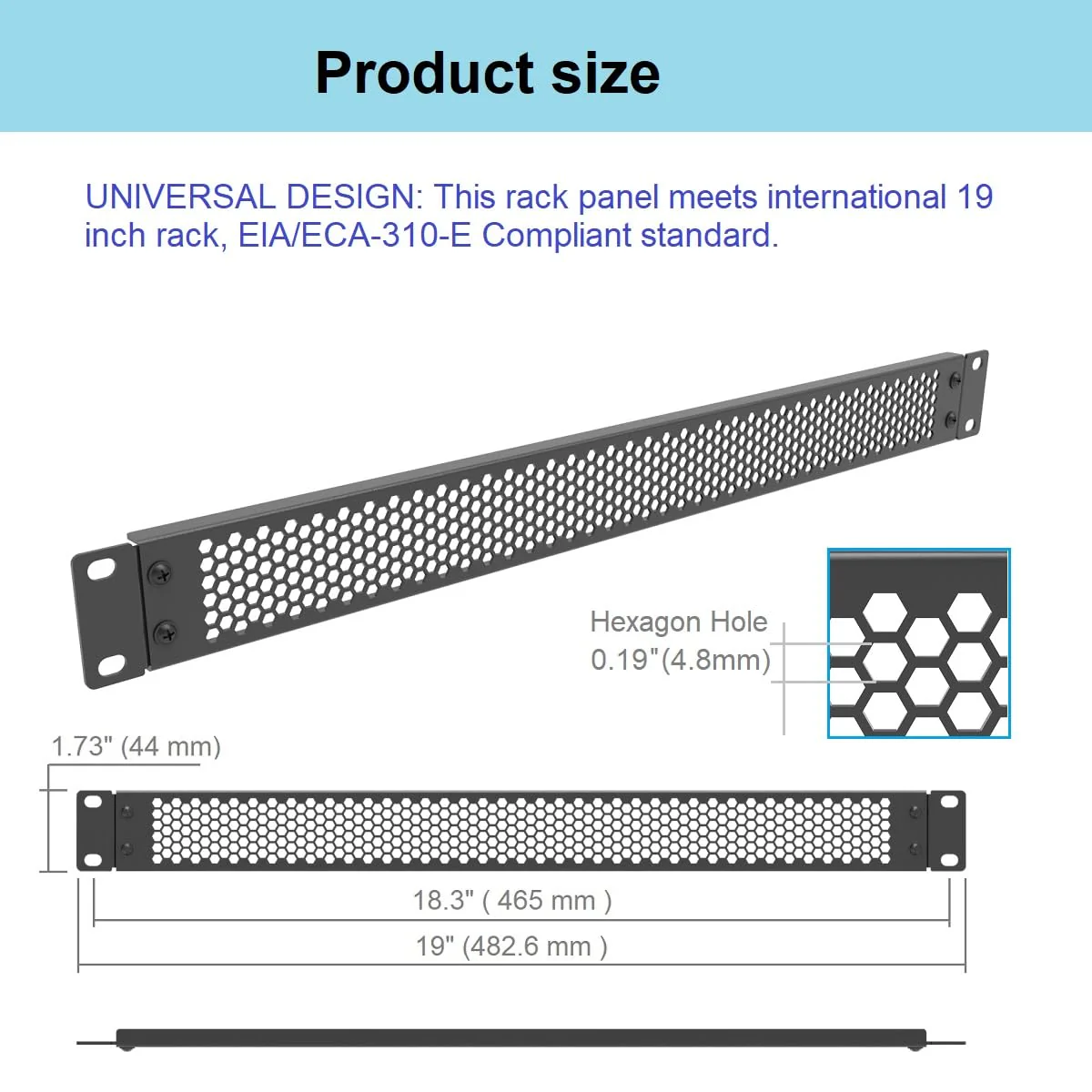 Jingchengmei 1U Perforated Rack Mount Blank Panel - Steel 1U Spacer Panel for 19-Inch Network Cabinet or Server Rack Black - Image 3