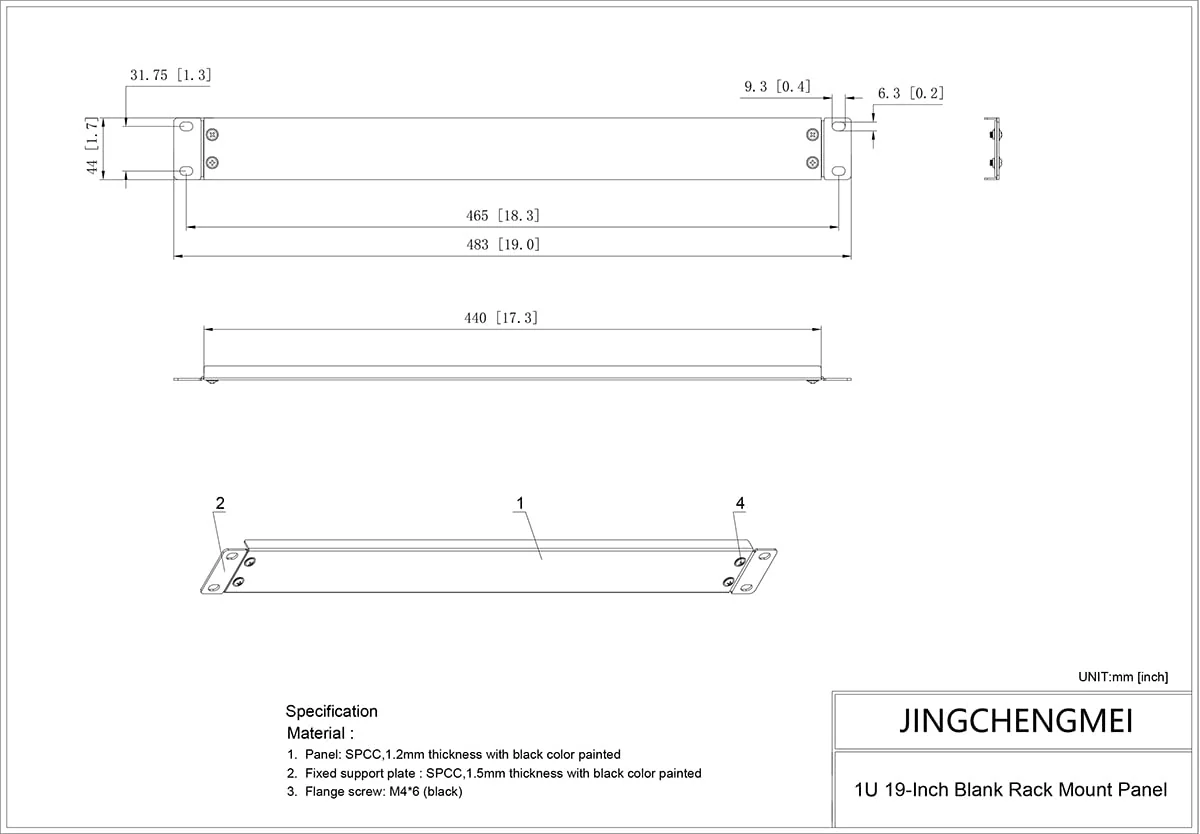 Jingchengmei 2 Pack 1U Metal Disassembled Blank Panel 1U Rack Mount Spacer for 19in Server Rack Enclosure or Network Cabinet, Black (ABPA2PC) - Image 2