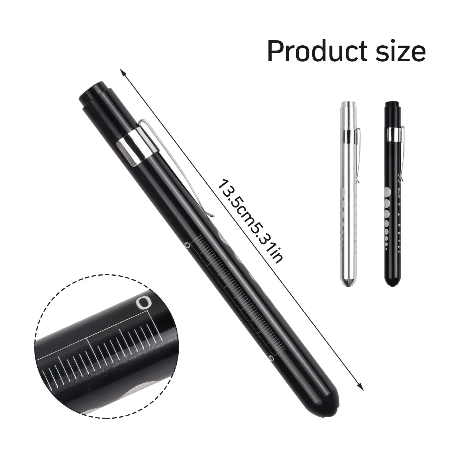 Jinlaili Pack of 2 Reusable Diagnostic LED Pen Lamp, Torch Light Pen with Pocket Clip, Medical Pupil Light, for Nurses, Doctors, Students (Black and Silver) - Image 2