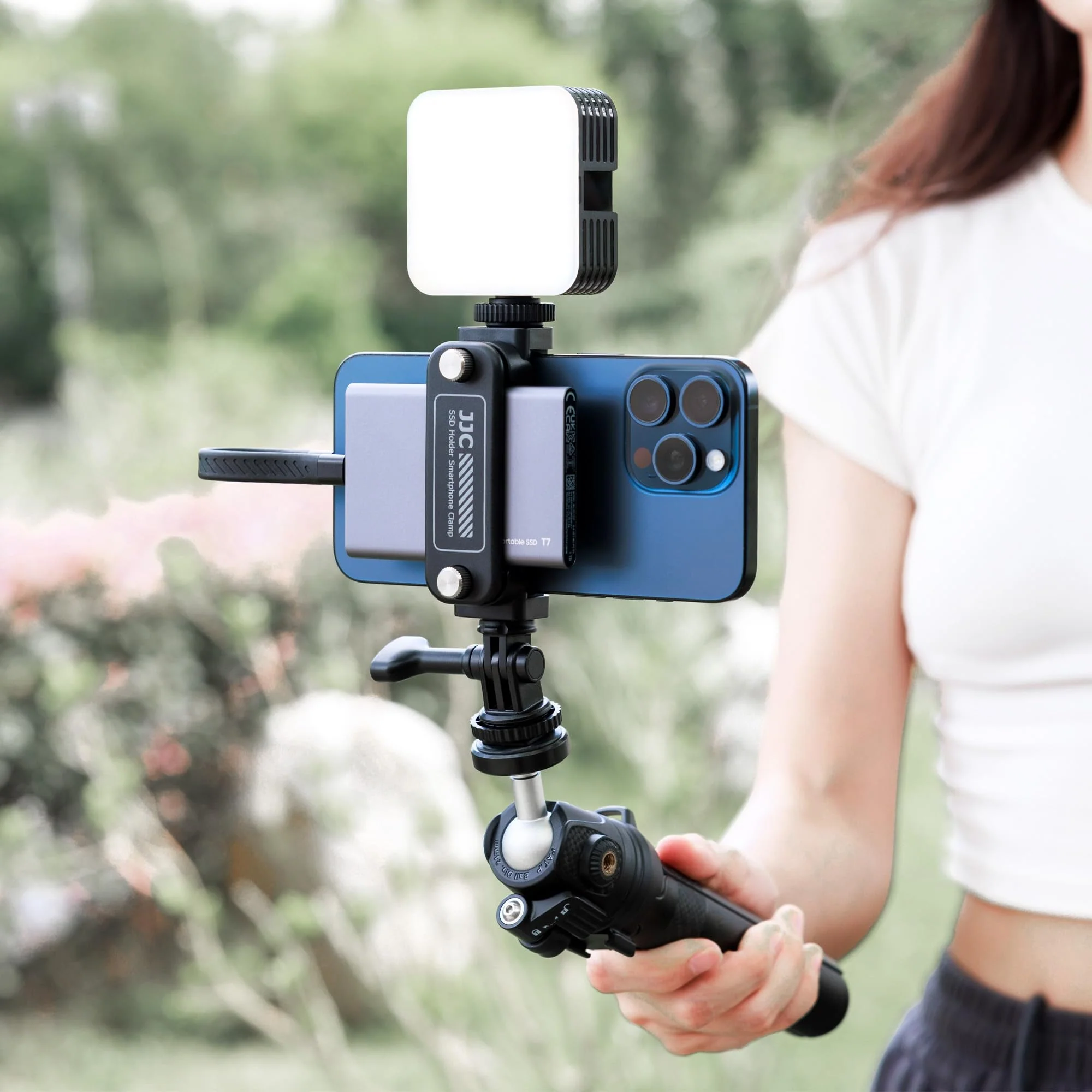 JJC 2-in-1 Multi-Use Phone Clamp SSD Holder Bracket, 360°Rotates SSD Mount Support with Cold Shoe, 1/4"-20 Tripod Mount for Photography Videography Video Recording Vlog Streaming - Image 3