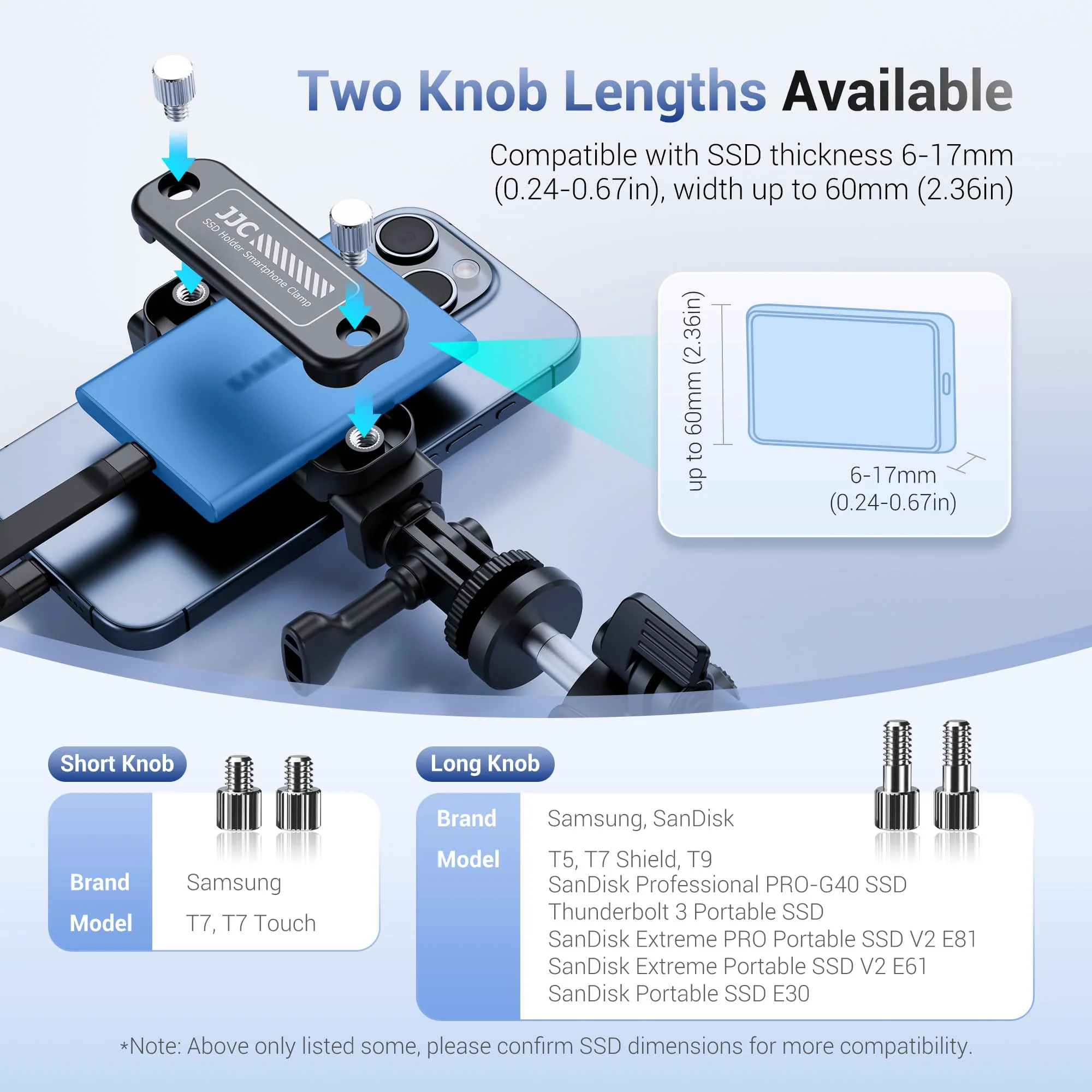 JJC 2-in-1 Multi-Use Phone Clamp SSD Holder Bracket, 360°Rotates SSD Mount Support with Cold Shoe, 1/4"-20 Tripod Mount for Photography Videography Video Recording Vlog Streaming - Image 4
