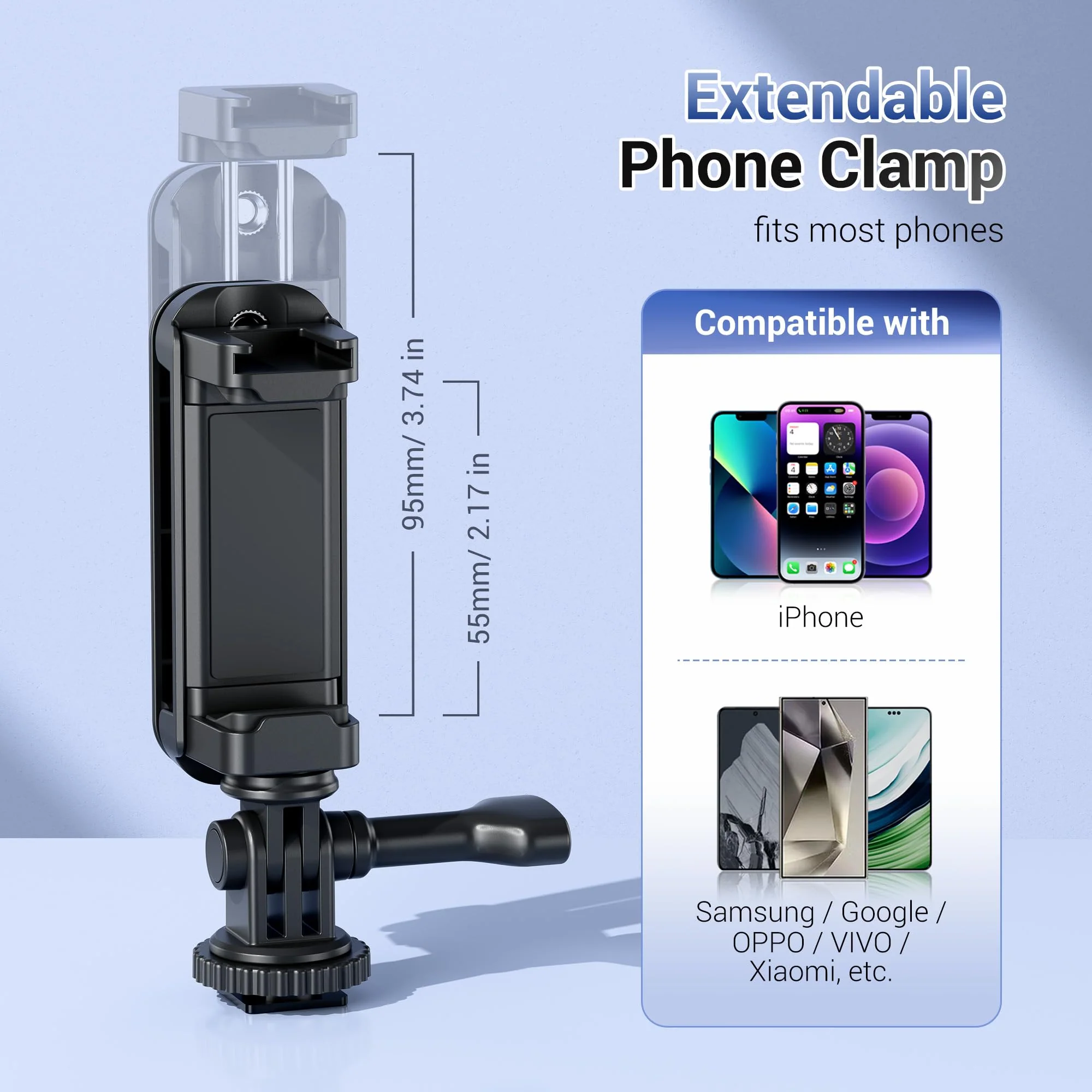 JJC 2-in-1 Multi-Use Phone Clamp SSD Holder Bracket, 360°Rotates SSD Mount Support with Cold Shoe, 1/4"-20 Tripod Mount for Photography Videography Video Recording Vlog Streaming - Image 7