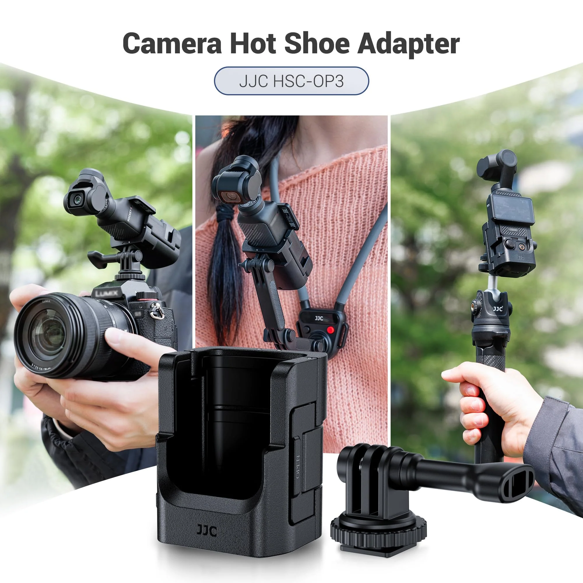 JJC 3-in-1 Expansion Adapter for DJI Osmo Pocket 3 and Xtra Muse, Tripod Mount Hot Shoe Camera Extender Converter, 1/4-20 Stick Handle Bracket Accessories, with Action Camera Port & Cold Shoe Holder For DJI Osmo Pocket 3, 3-in-1 Adapter - Image 6