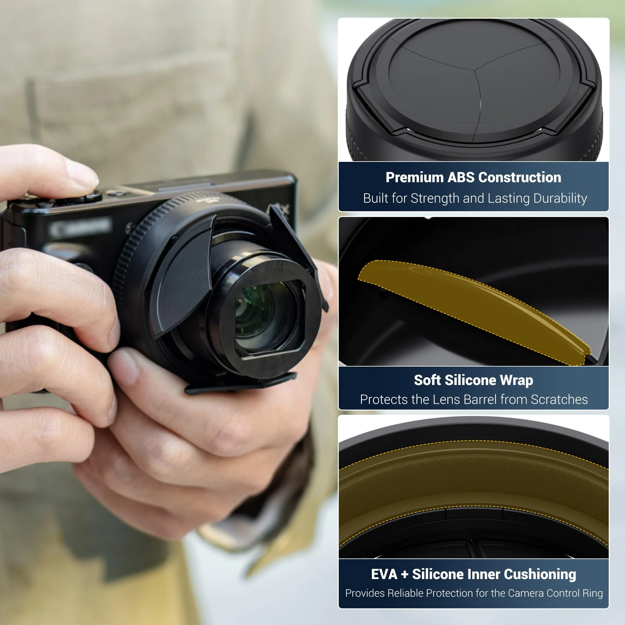 JJC Auto Open and Close Lens Cap Cover for Canon PowerShot SX740 HS Digital Camera, Canon SX740 HS Camera Lens Protector Vlog Accessories, No Vignetting - Image 2