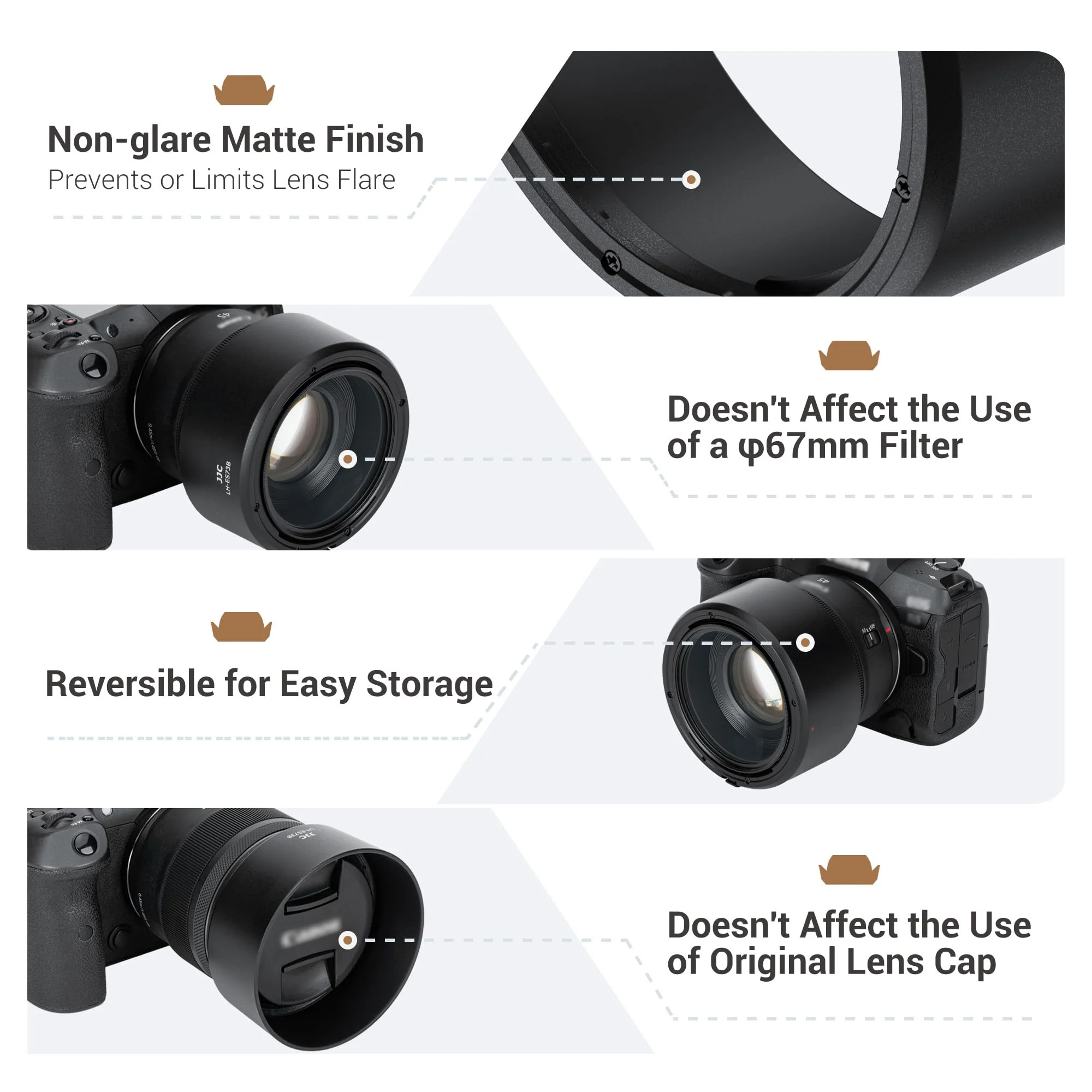 JJC ES-73B Lens Hood for Canon RF 45mm f/1.2 STM, Replaces Canon ES-73B, No Vignetting, Reversible, Compatible with 67mm Filter/Lens Cap Original Shape - Image 7