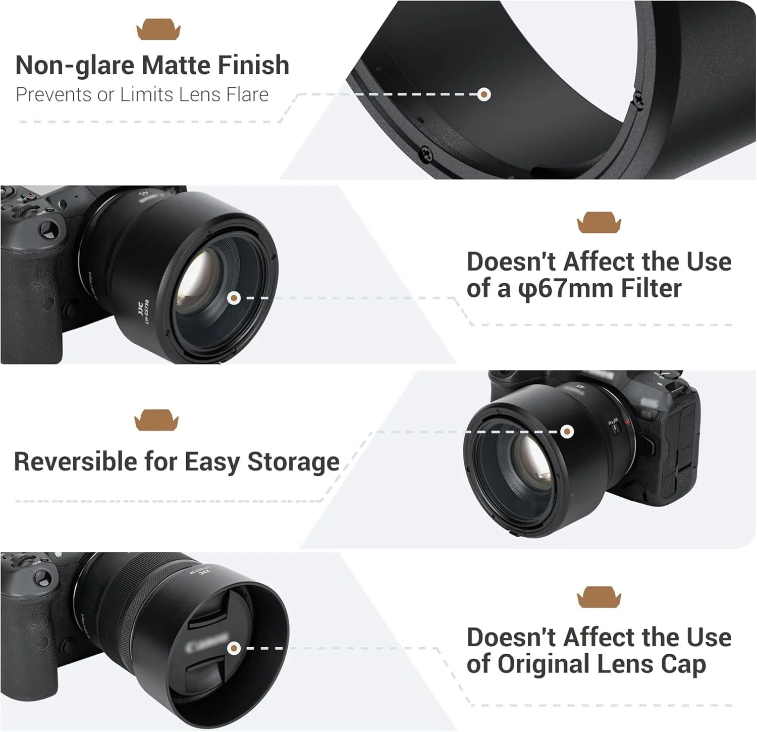 JJC ES-73B Reversible Lens Hood Shade Protector for Canon RF 45mm RF45mm F1.2 STM Replaces Canon ES73B, Compatible with 67mm Filters & Lens Caps, No Vignetting Round Shape - Image 5