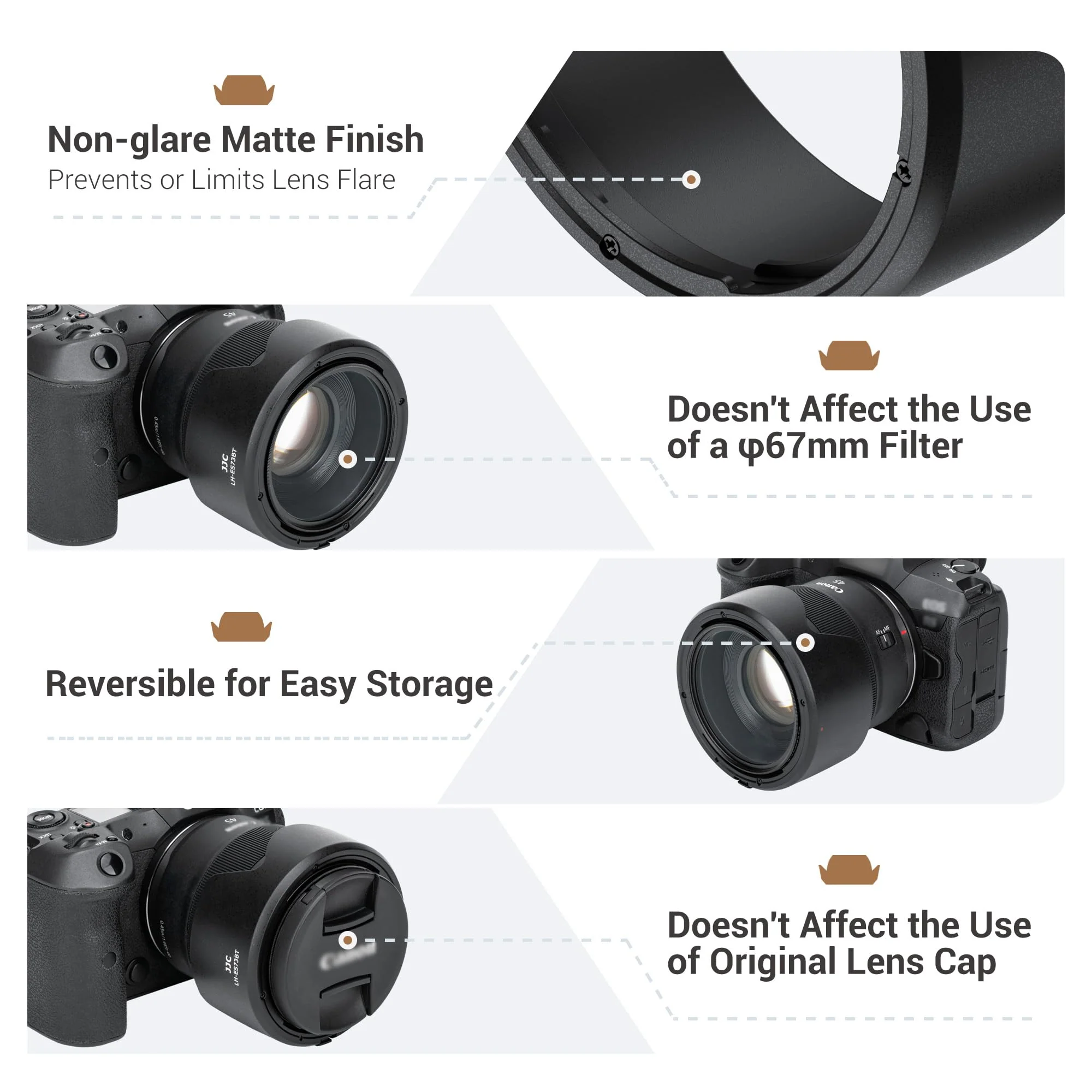JJC ES-73B Tulip Flower Reversible Lens Hood Shade Protector for Canon RF45mm RF 45mm F/1.2 STM Replaces Canon ES73B, Compatible with 67mm Filters & Lens Caps, No Vignetting Flower Shape - Image 3