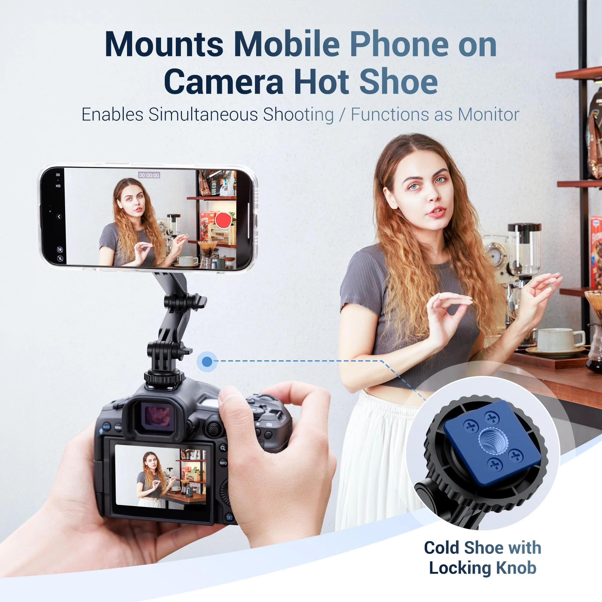 JJC Extension Arm with Magnetic Phone Ring and Cold Shoe Mount for iPhone 17 ProMax 16 15 14 13 & Action Camera, Foldable Hot Shoe Adpter for DJI Osmo Action 6 5 4 3, Hero 13 12 11, Insta360 Ace Magnetic Cold Shoe Mount - Image 2