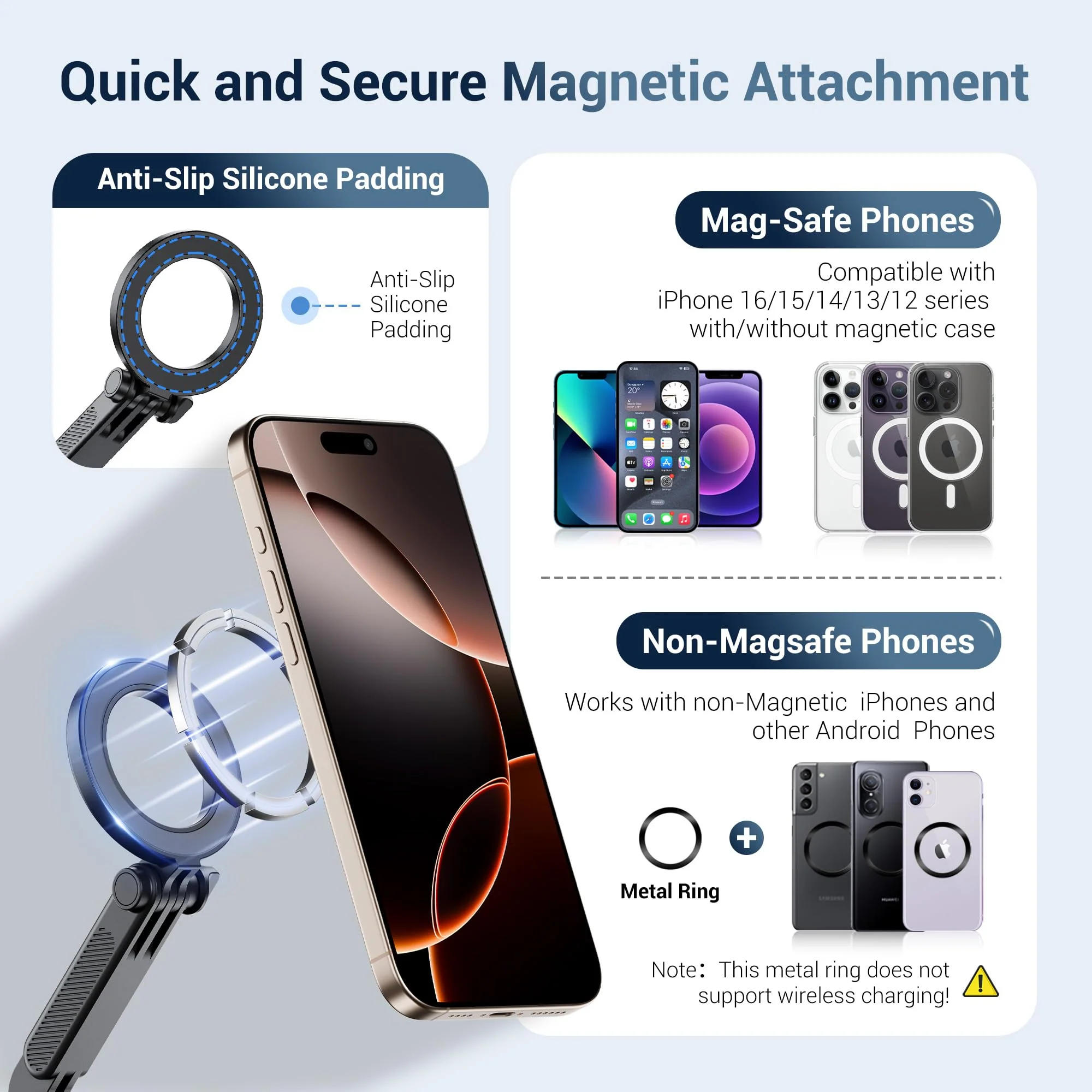 JJC Extension Arm with Magnetic Phone Ring and Cold Shoe Mount for iPhone 17 ProMax 16 15 14 13 & Action Camera, Foldable Hot Shoe Adpter for DJI Osmo Action 6 5 4 3, Hero 13 12 11, Insta360 Ace Magnetic Cold Shoe Mount - Image 3