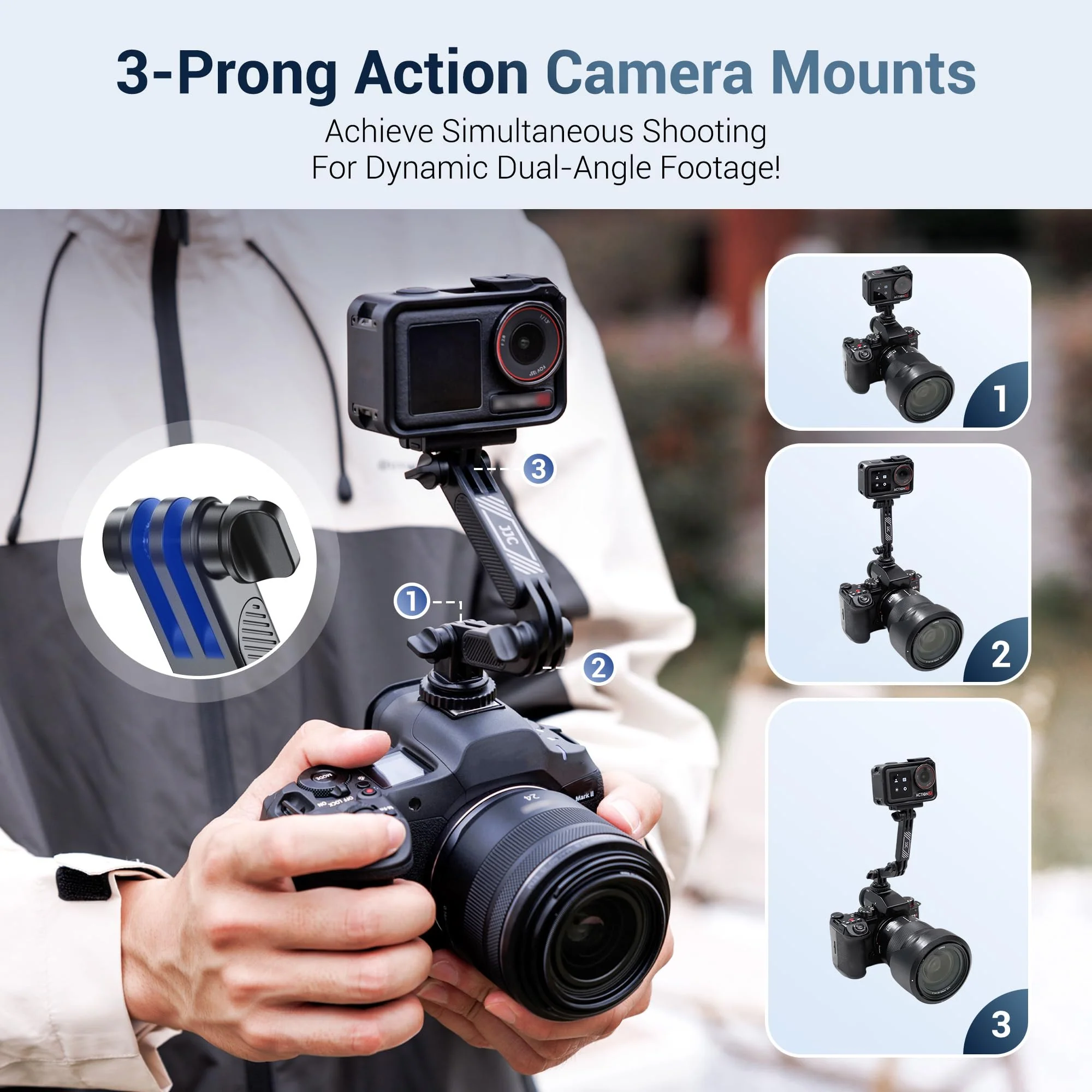 JJC Extension Arm with Magnetic Phone Ring and Cold Shoe Mount for iPhone 17 ProMax 16 15 14 13 & Action Camera, Foldable Hot Shoe Adpter for DJI Osmo Action 6 5 4 3, Hero 13 12 11, Insta360 Ace Magnetic Cold Shoe Mount - Image 5