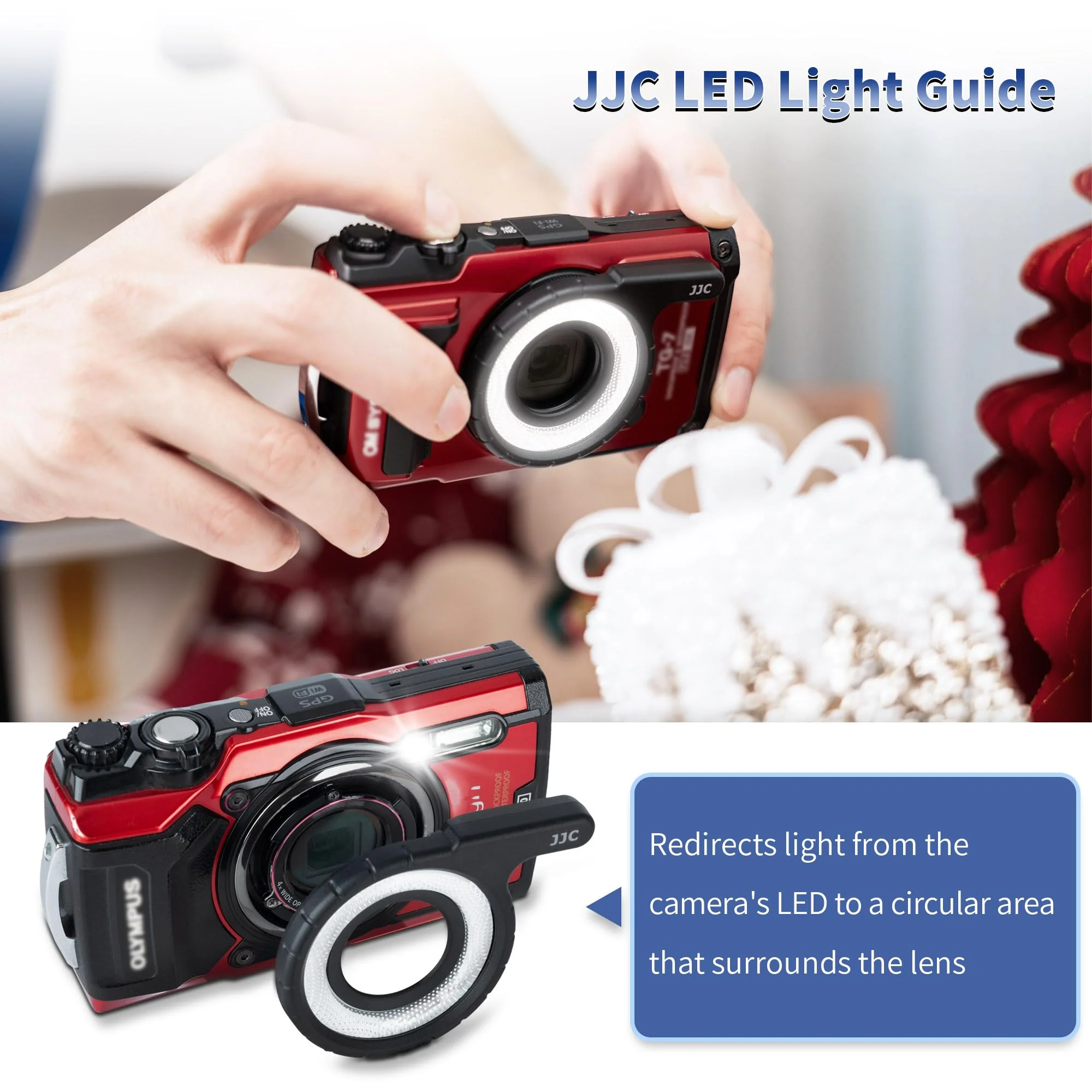 JJC LED Light Guide Ring for Olympus Tough TG-7 TG7 TG-6 TG6 TG-5 TG5 TG-4 TG4 TG-3 TG3 TG-2 TG2 Digital Cameras, Macro Ring Light Flash Replaces Olympus LG-1 for Close Up Macro Photography Replaces LG-1 Light Guide - Image 3