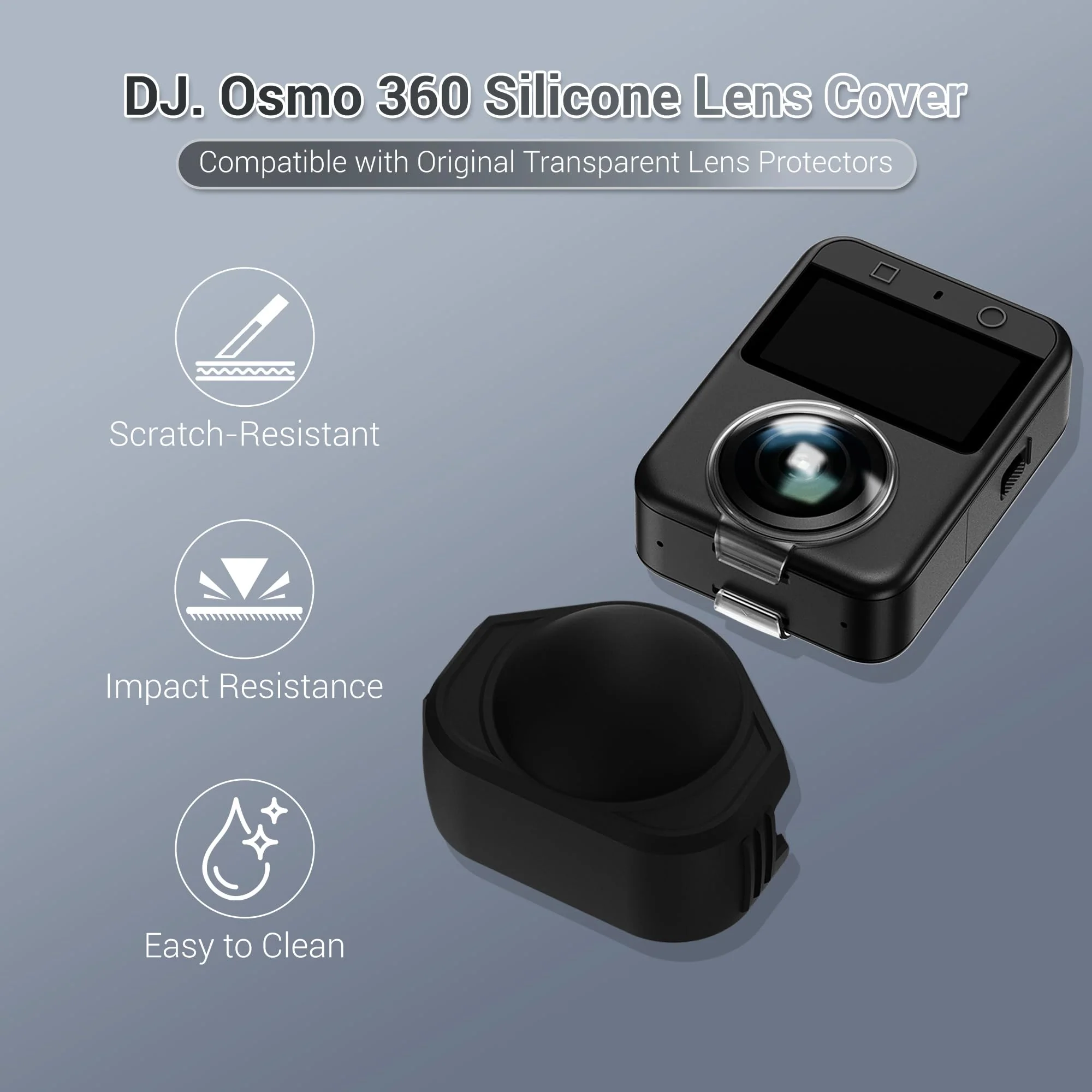JJC Lens Cover for DJI Osmo 360, Silicone Cover Compatible with Osmo360 LensProtector, Protective Rubber Cap Protect Front & Rear Lens from Crack Bumps Dust Scratch When Not Using Large-Compatible with Lens Guard - Image 2