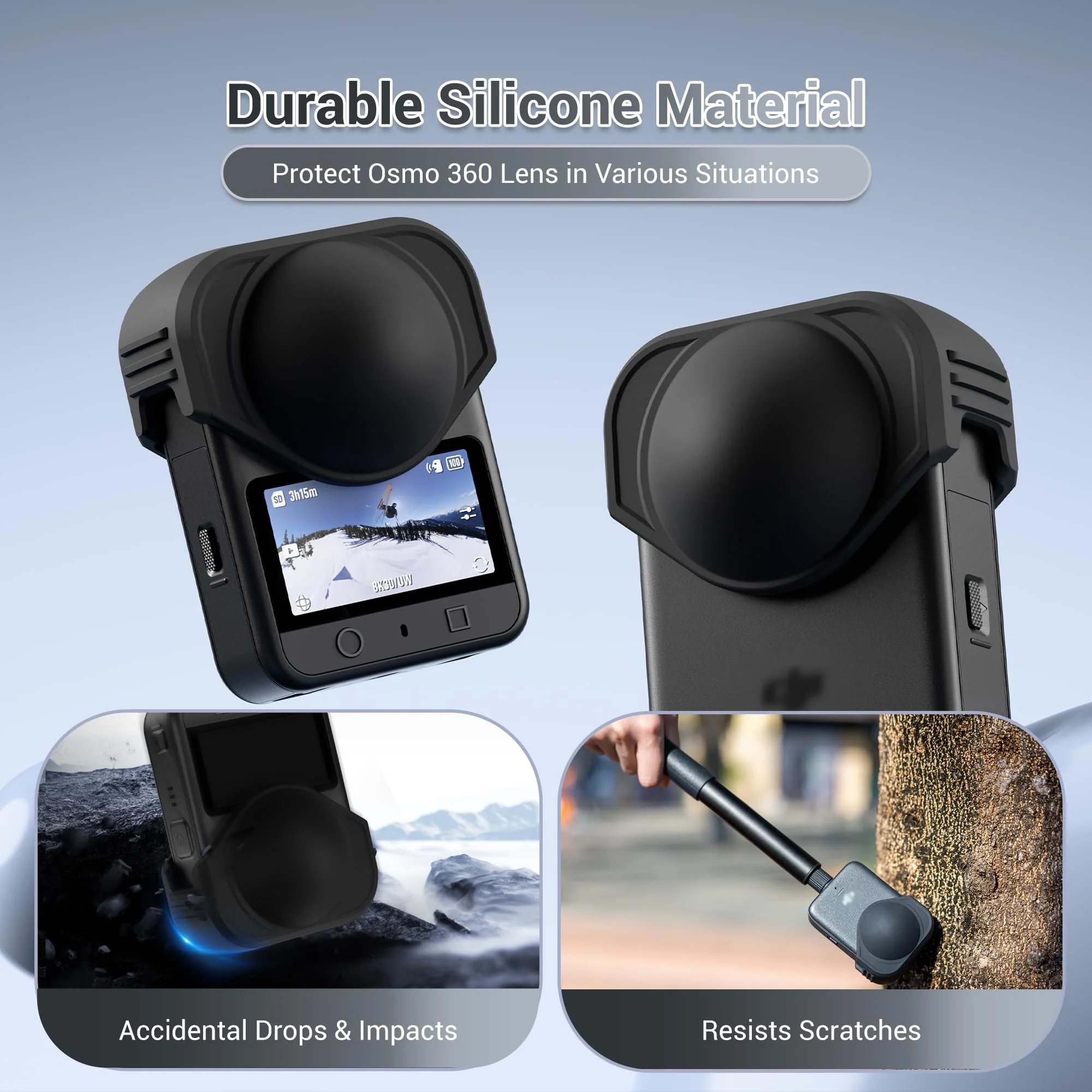 JJC Lens Cover for DJI Osmo 360, Silicone Cover Compatible with Osmo360 LensProtector, Protective Rubber Cap Protect Front & Rear Lens from Crack Bumps Dust Scratch When Not Using Large-Compatible with Lens Guard - Image 3