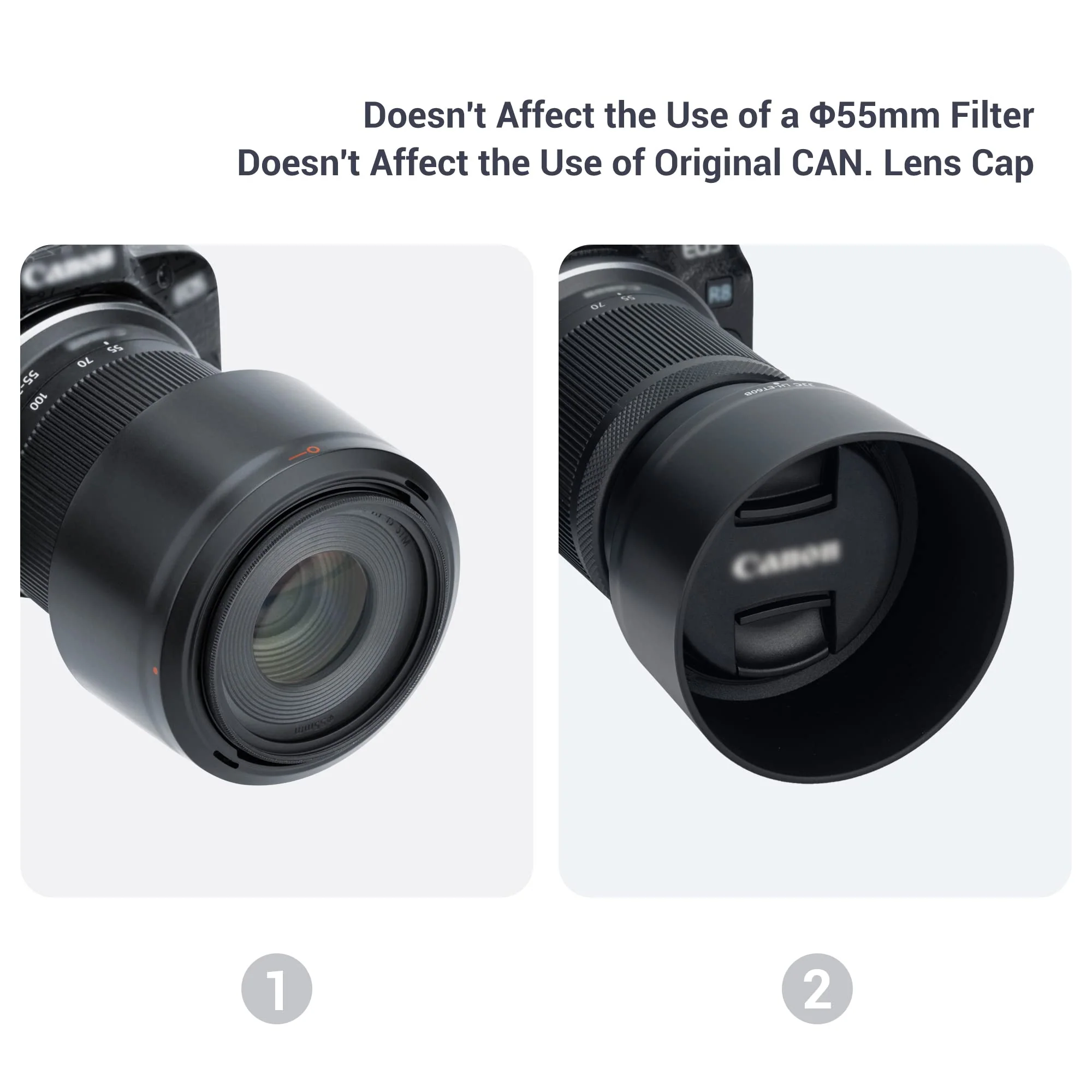 JJC Lens Hood for Canon RF-S 55-210mm F5-7.1 is STM on R50 R100, Reversible Lens Shade Replace Canon ET-60B Lens Hood, Compatible with 55mm Filters and Lens Cap Replace ET-60B - Image 3