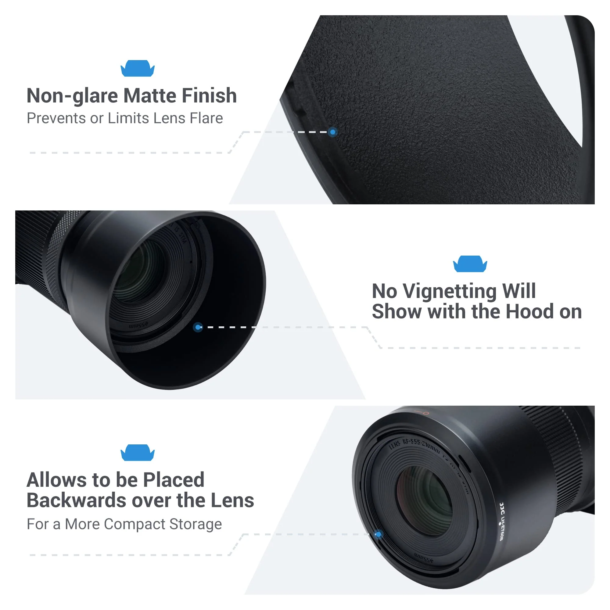 JJC Lens Hood for Canon RF-S 55-210mm F5-7.1 is STM on R50 R100, Reversible Lens Shade Replace Canon ET-60B Lens Hood, Compatible with 55mm Filters and Lens Cap Replace ET-60B - Image 4