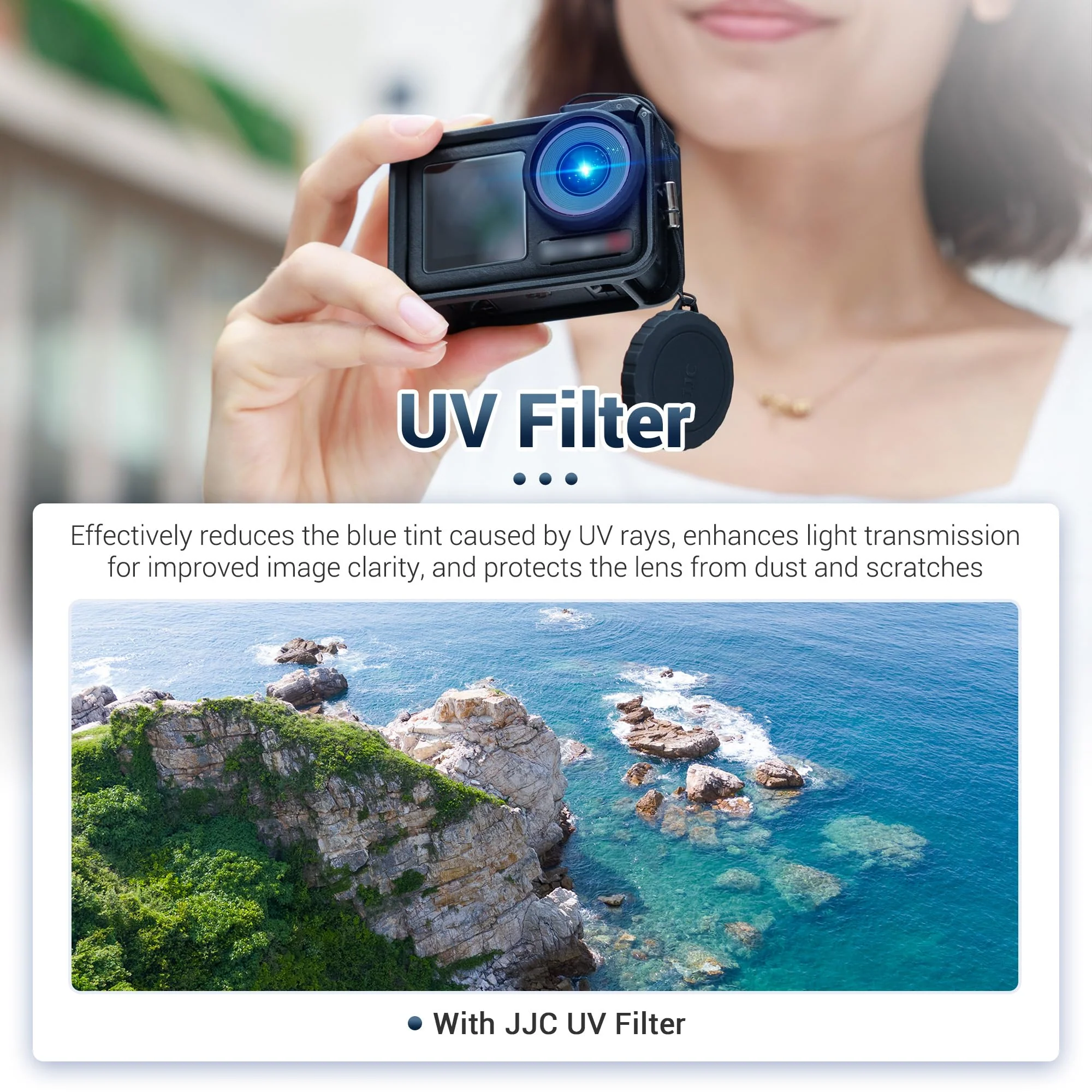 JJC Screw On UV Filter for DJI Osmo Action 5 Pro 4 Only,with Rubber Lens Cap,Replace OEM Osmo Action 5 Pro Glass Lens Cover,Multi Coated HD Optical Glass,Absorb Ultraviolet Light & Reduce Bluish Cast Ultraviolet Filter - Image 4