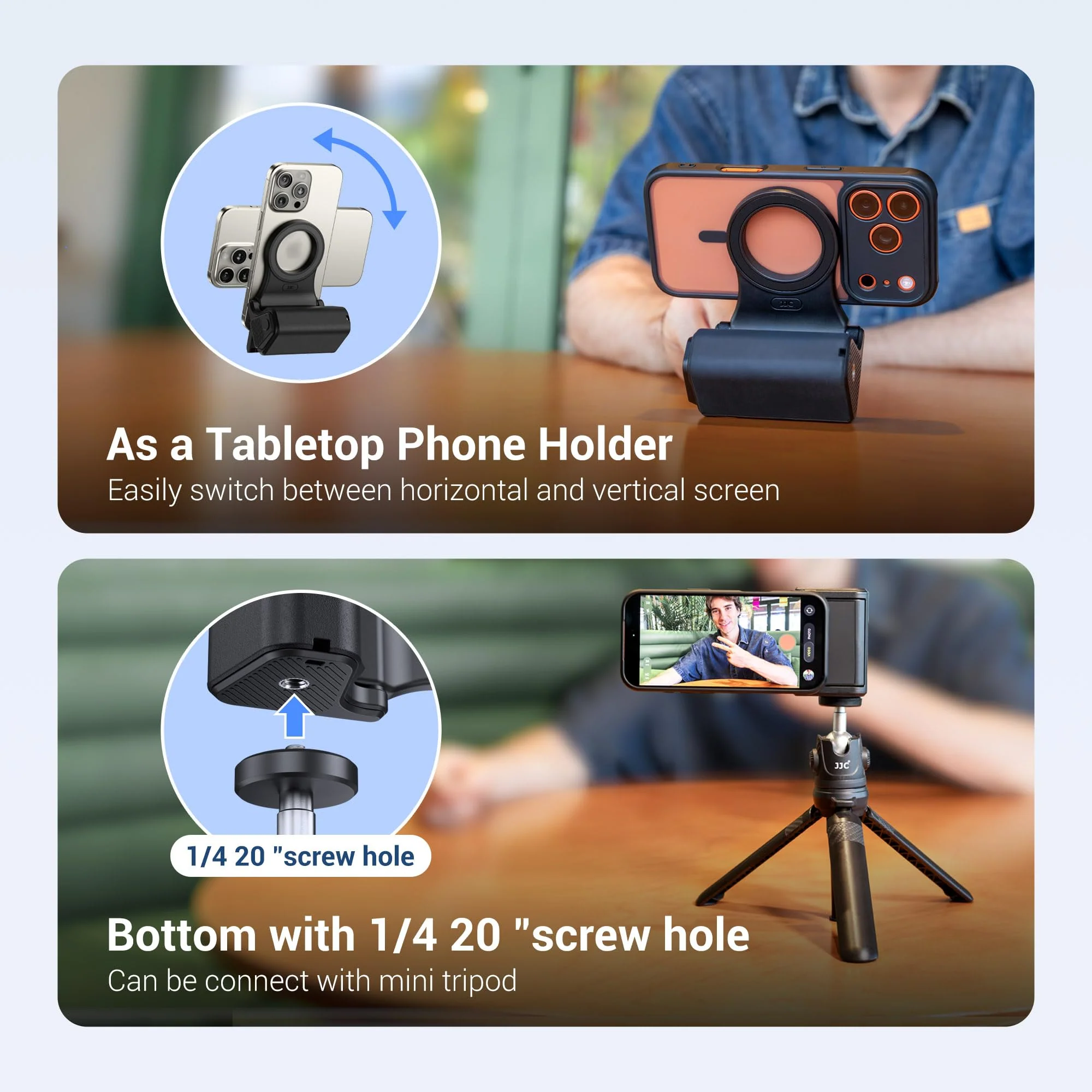 JJC Upgraded Magnetic Phone Camera Grip with Remote, Cell Phone Camera Grip Handle Compatible with MagSafe iPhone Android Phones, with 1/4" Tripod Screw for Vlogging Video Recording Selfie - Image 4