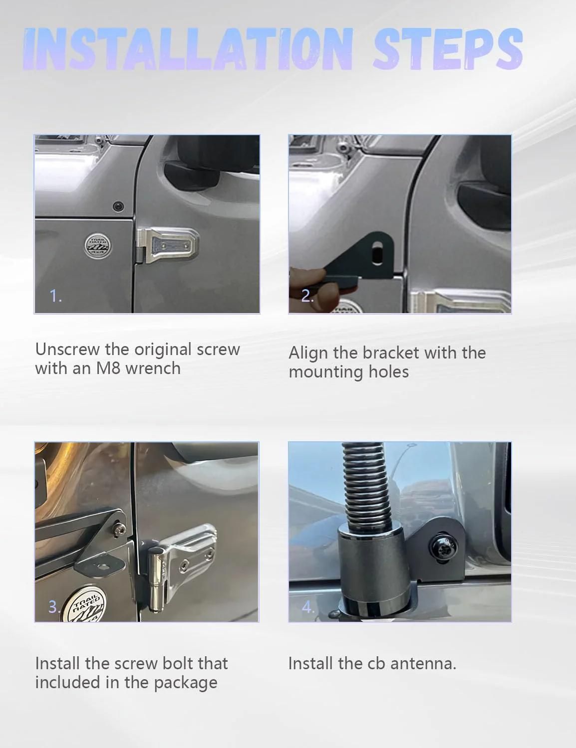 JL Radio Antenna Mount for Jeep, Gladiator Antenna Holder-Radio Antenna Mount-Driver Side CB Antenna Mount-Compatible with Jeep Wrangler JL JLU & JT 2018; 2019; 2020; 2021; 2022;2023; 2024 - Image 4