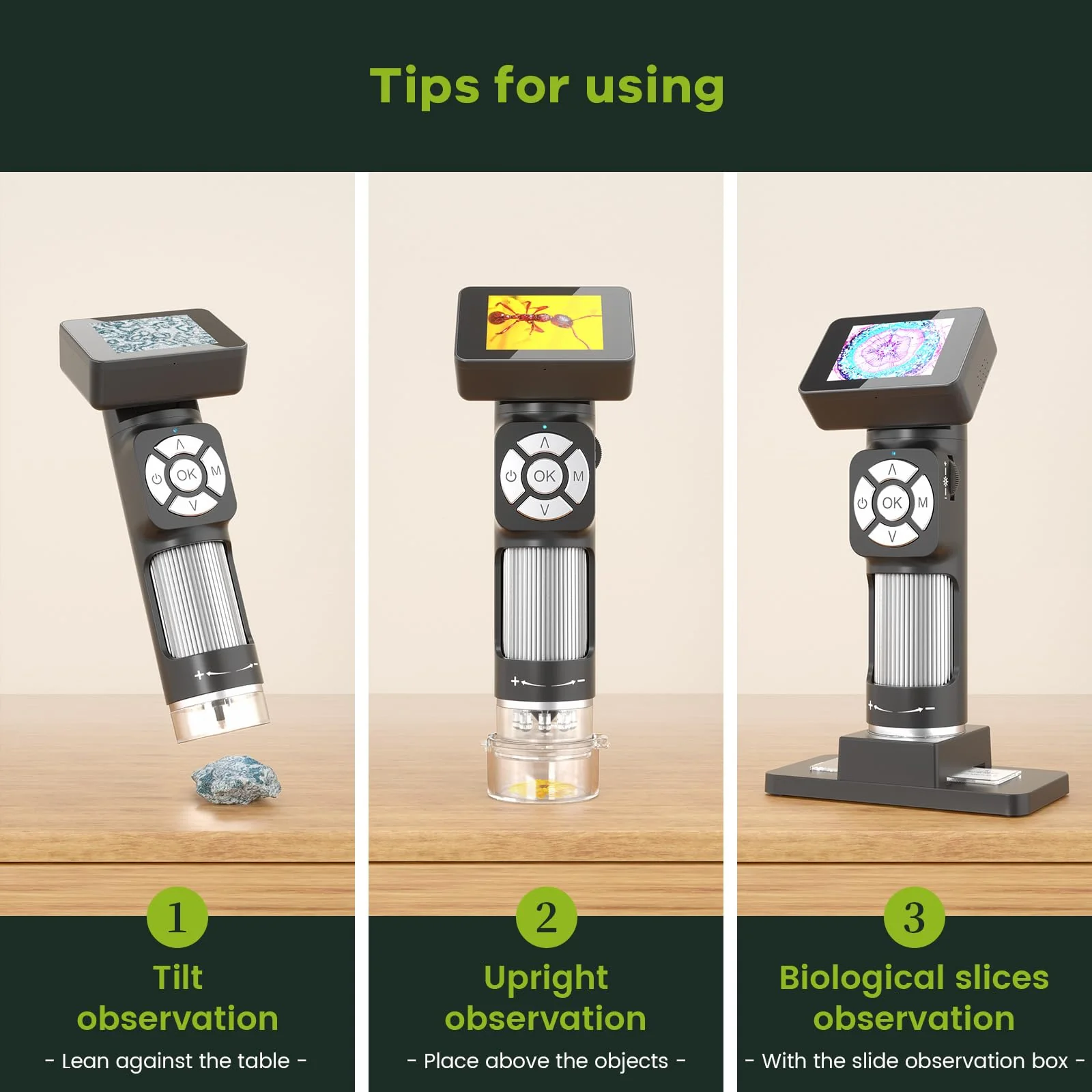 JL112 Handheld Microscope for Kids Adults, Portable Digital Microscope with 2" LCD Screen, 1080P USB Pocket Microscope Camera with 8 LED Lights, PC View, Microscope Slide Kit, 32GB - Image 6
