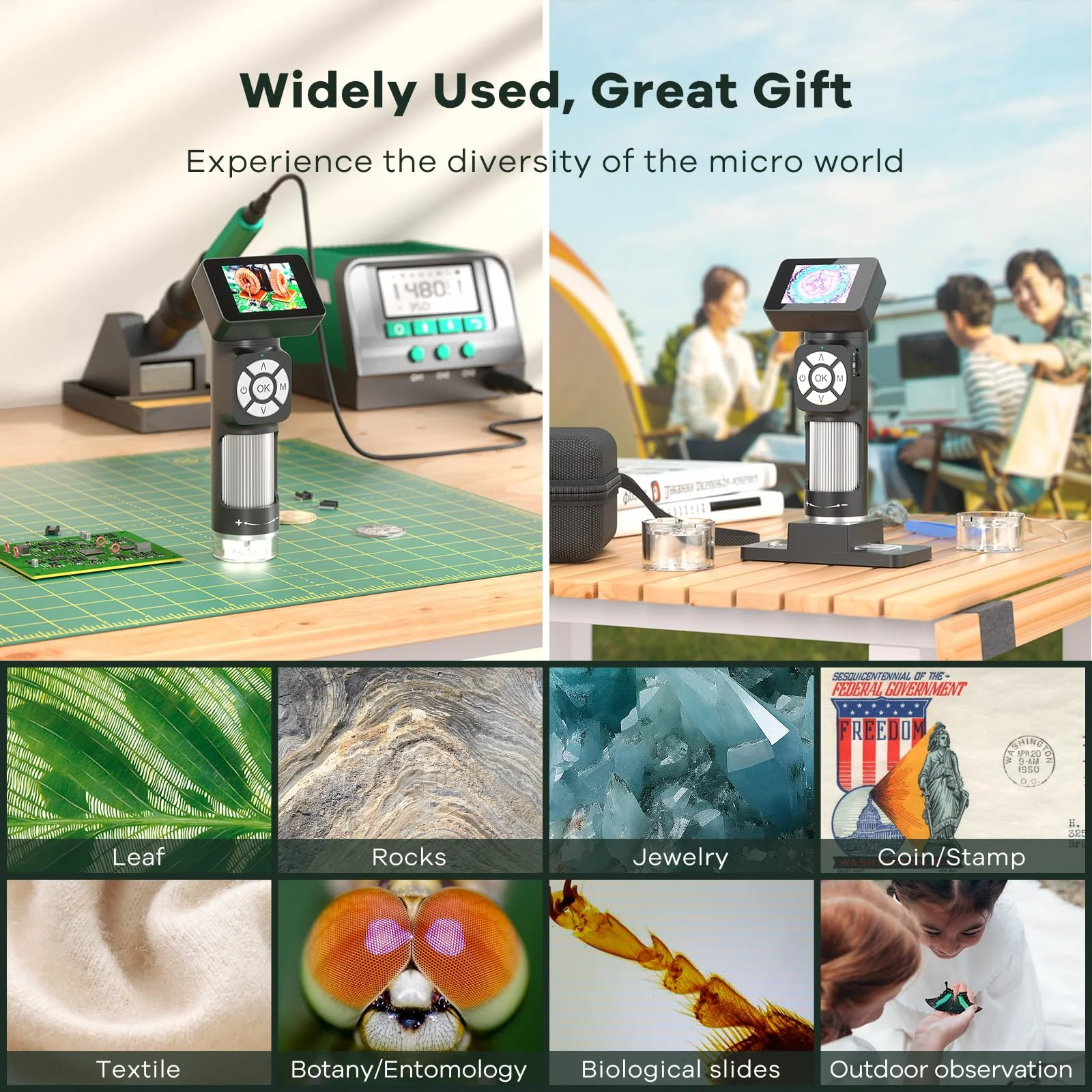 JL112 Handheld Microscope for Kids Adults, Portable Digital Microscope with 2" LCD Screen, 1080P USB Pocket Microscope Camera with 8 LED Lights, PC View, Microscope Slide Kit, 32GB - Image 7