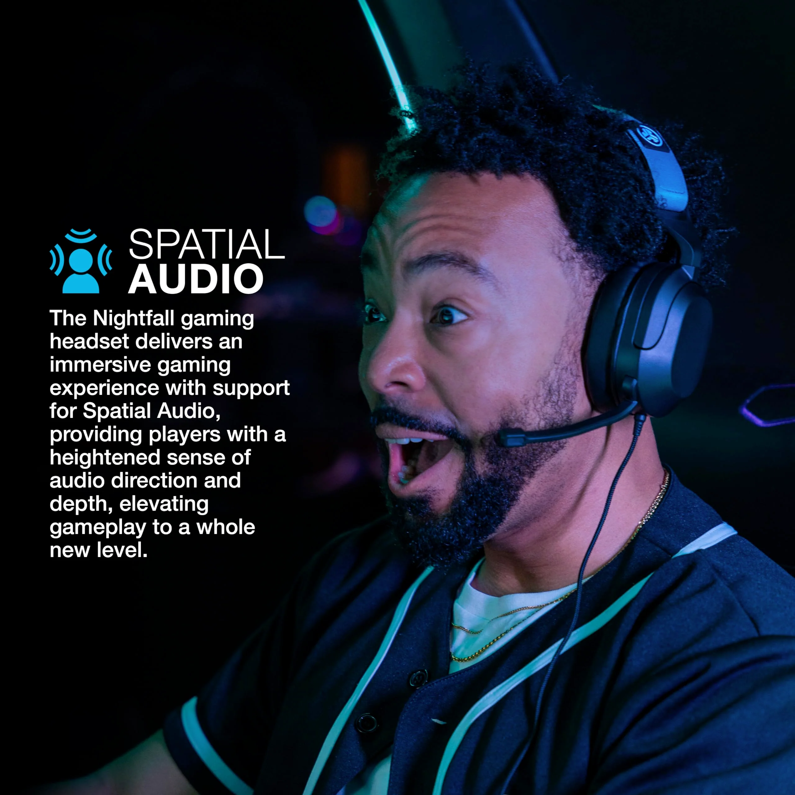 JLab Nightfall Gaming Headset with Near-Field Directional Flip-to-Mute Rotating Boom Mic, 50mm Drivers and Sound Isolating Inner Shelf, Wired 3.5mm for PC, PS5, PS4, Xbox Series X/S, Xbox one, Switch - Image 4